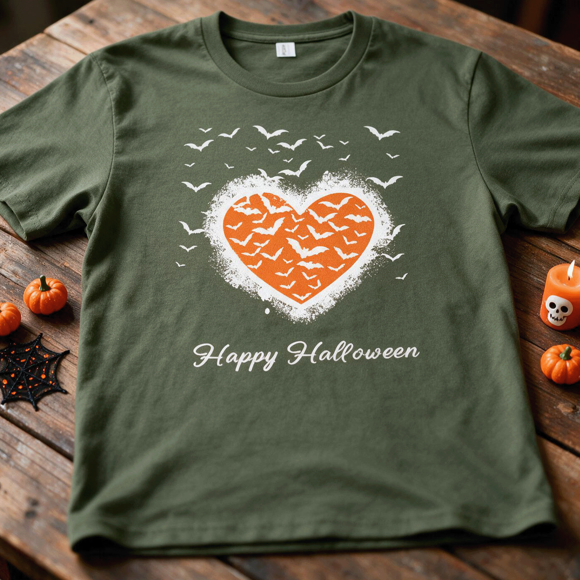 Halloween Bat Graffiti Heart Recycled Cotton T‑Shirt