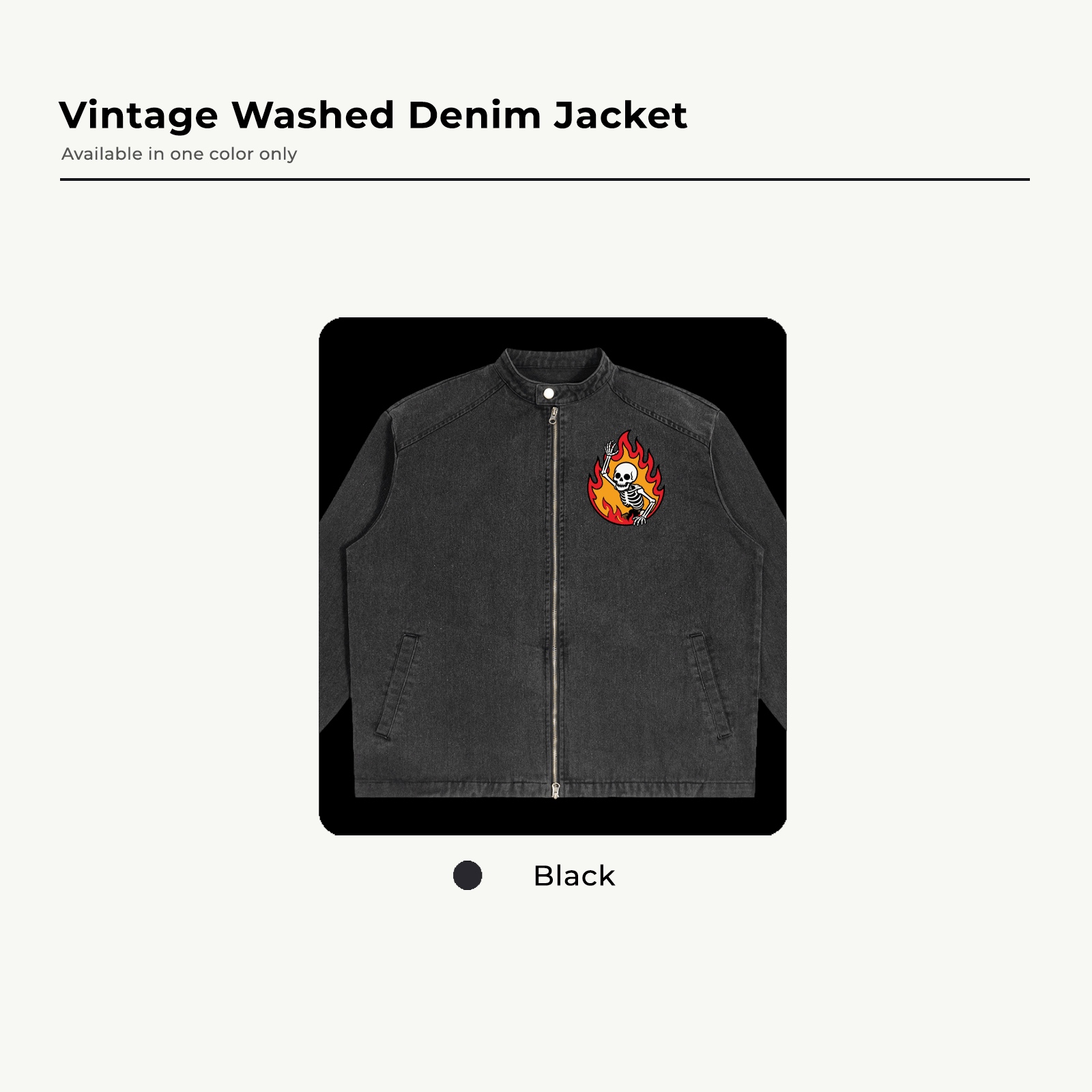 Skeleton Flame Boy Vintage Washed Denim Jacket