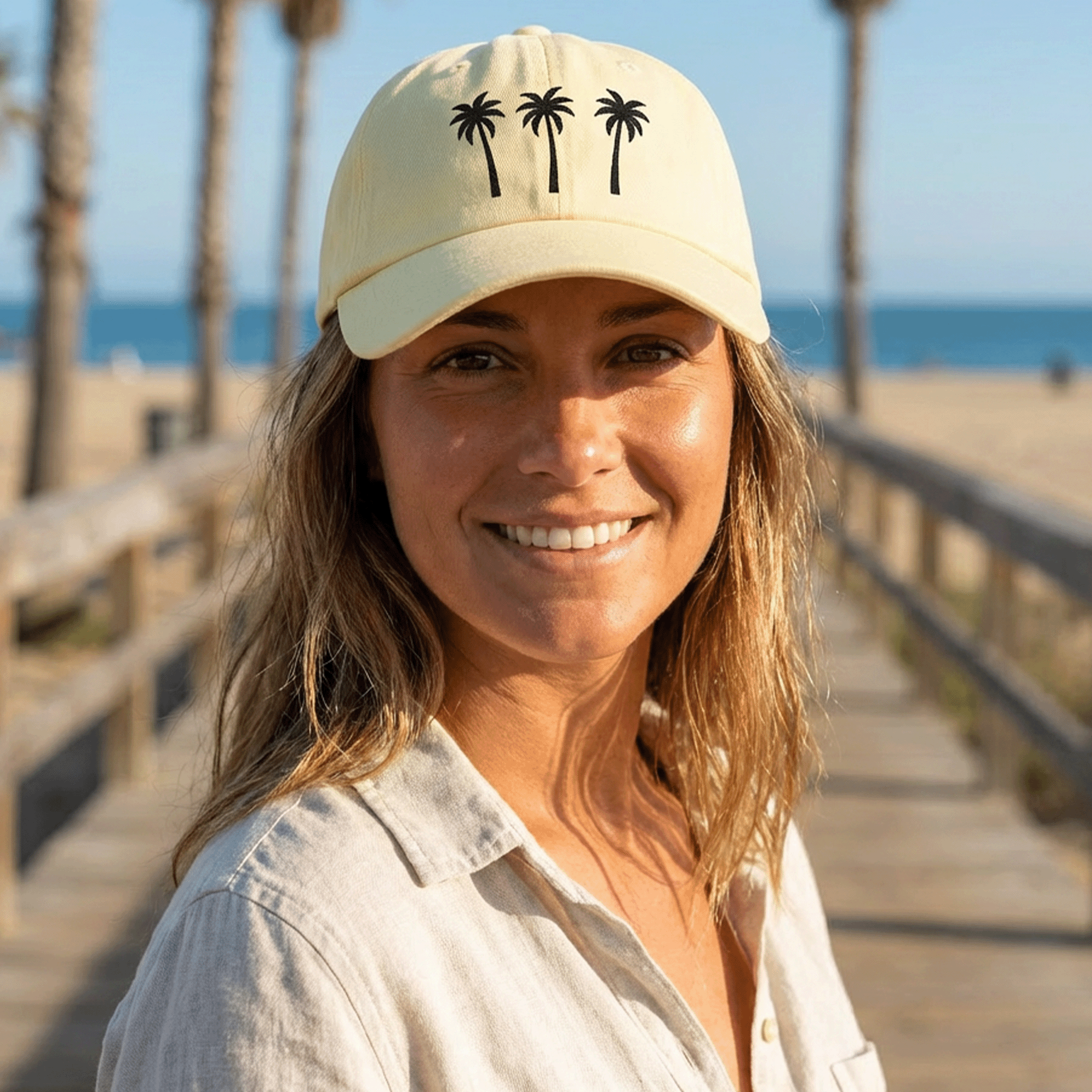 Embroidered Palm Trees Pastel Summer Cap
