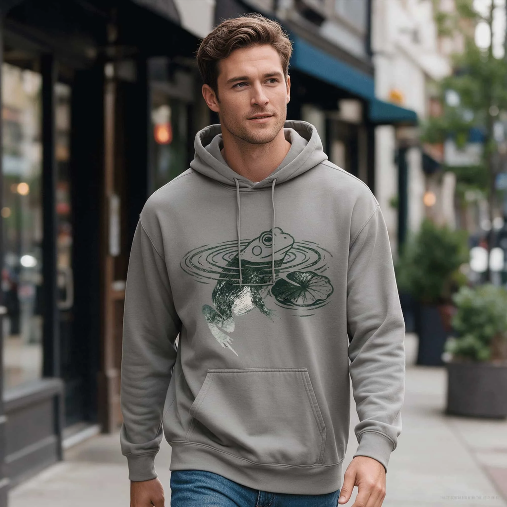 Frog Lily Pad Block Print Unisex Garment-Dyed Hoodie