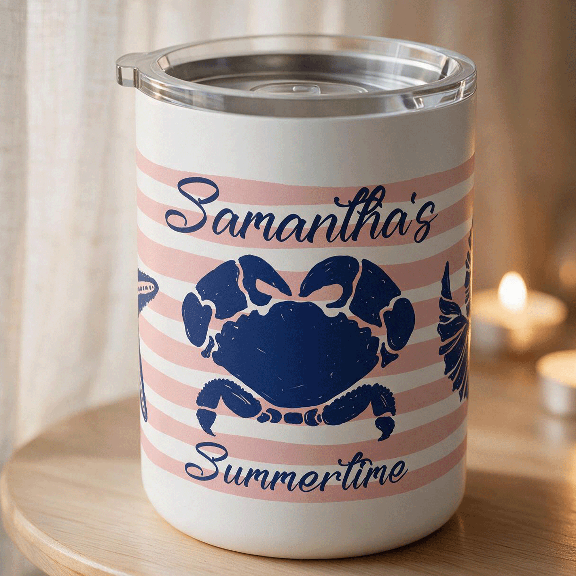 Personalized Nautical Crab & Seashell Insulated Coffee Mug