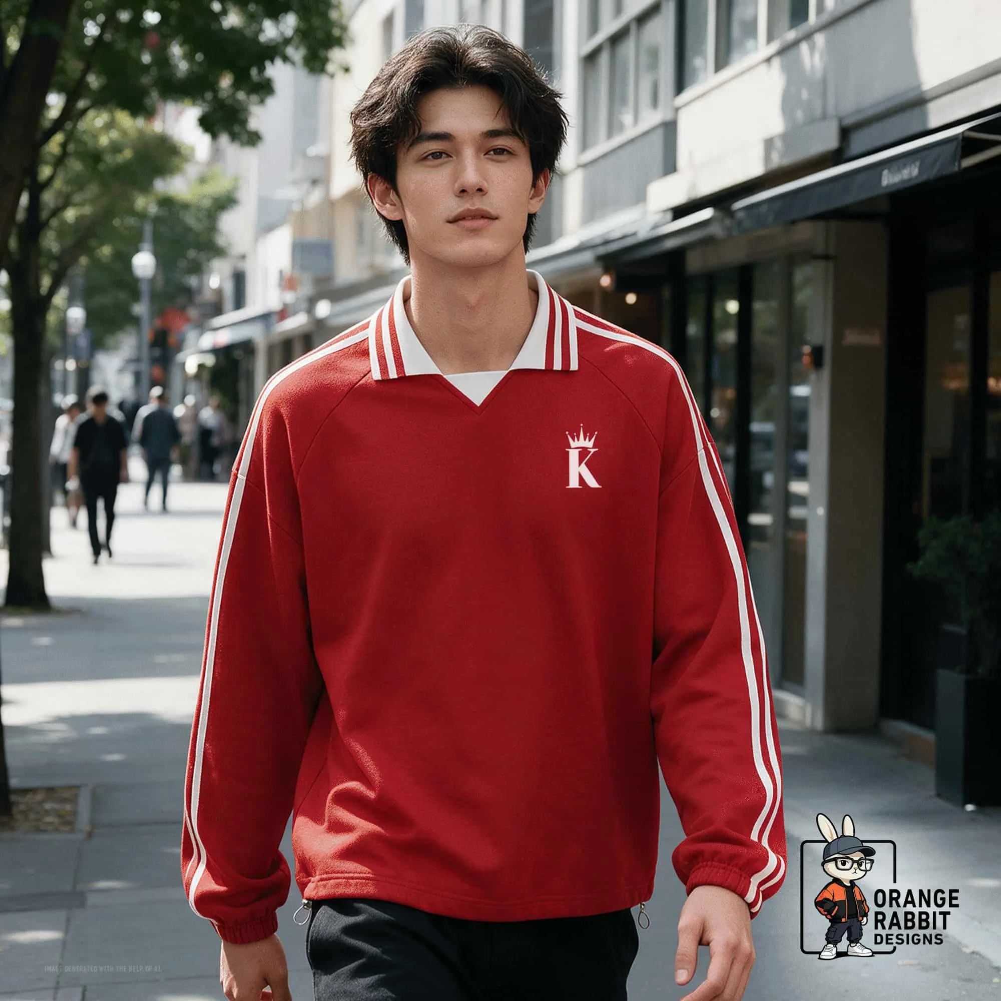 KING Contrast Striped Lapel Collar Sweatshirt