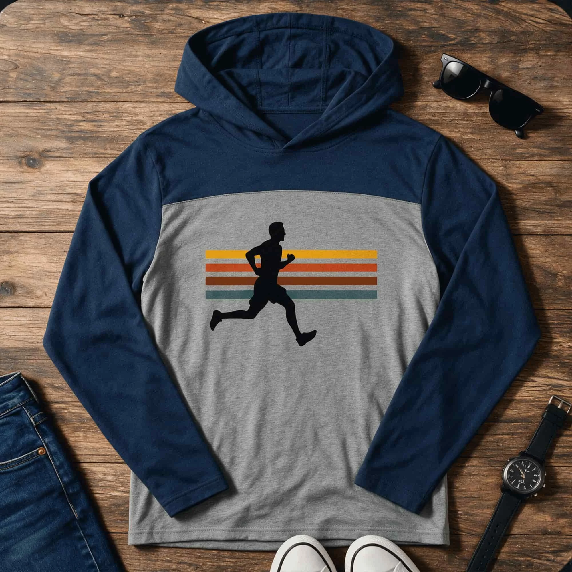 Runner Retro Stripes Long Sleeve Hoodie T-shirt