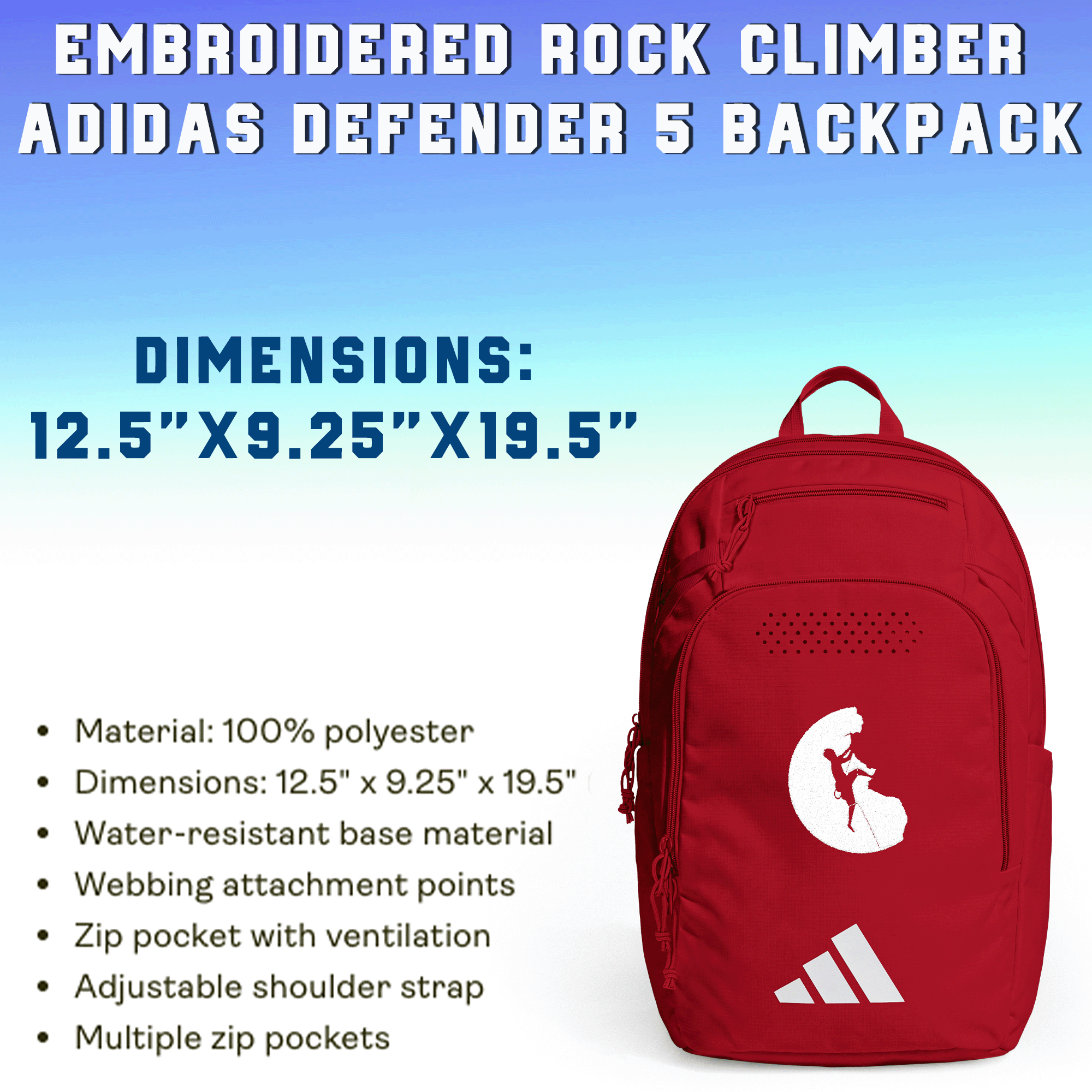 Embroidered Rock Climber Adidas Defender 5 Backpack