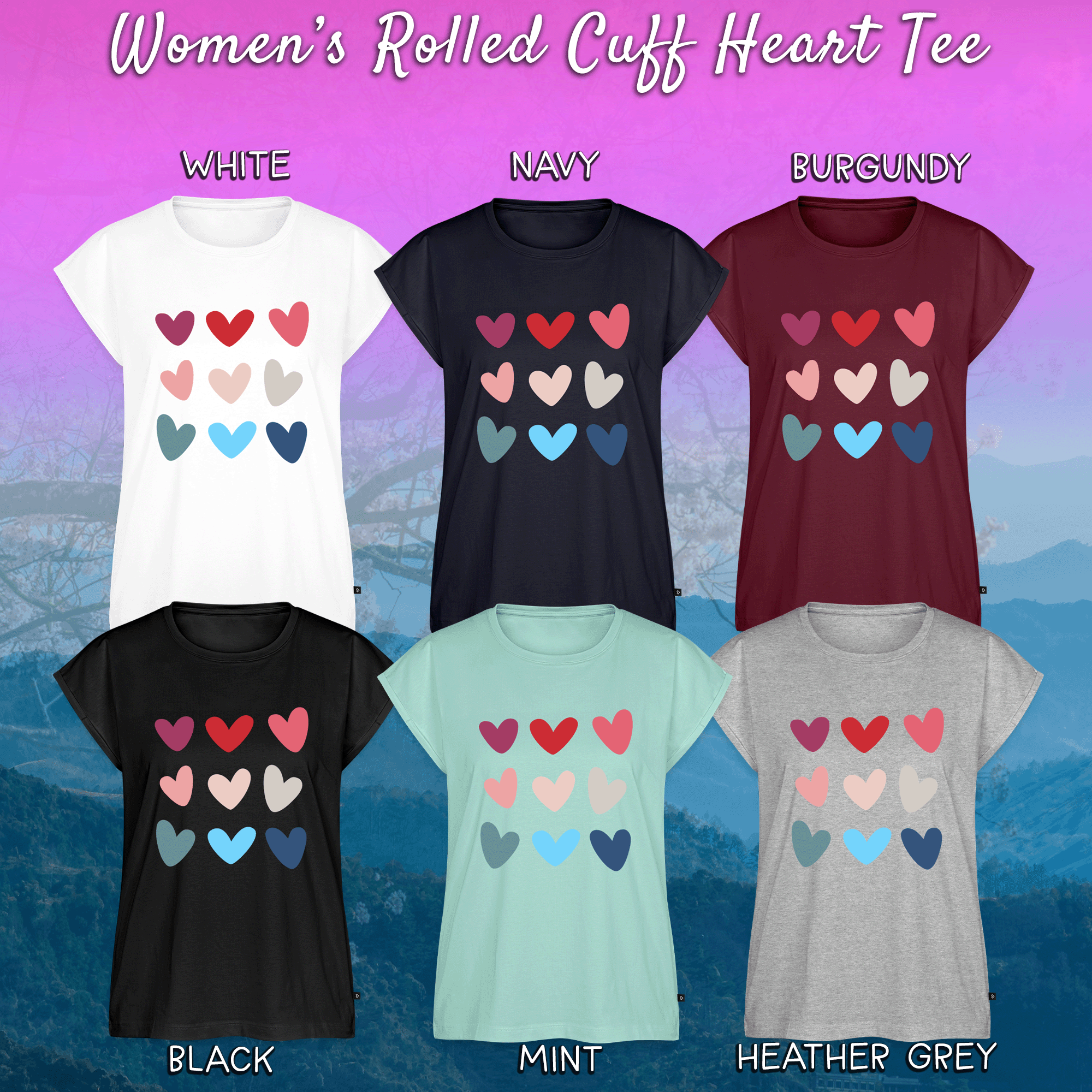 Women's Colored Hearts Roll Cuff T-Shirt
