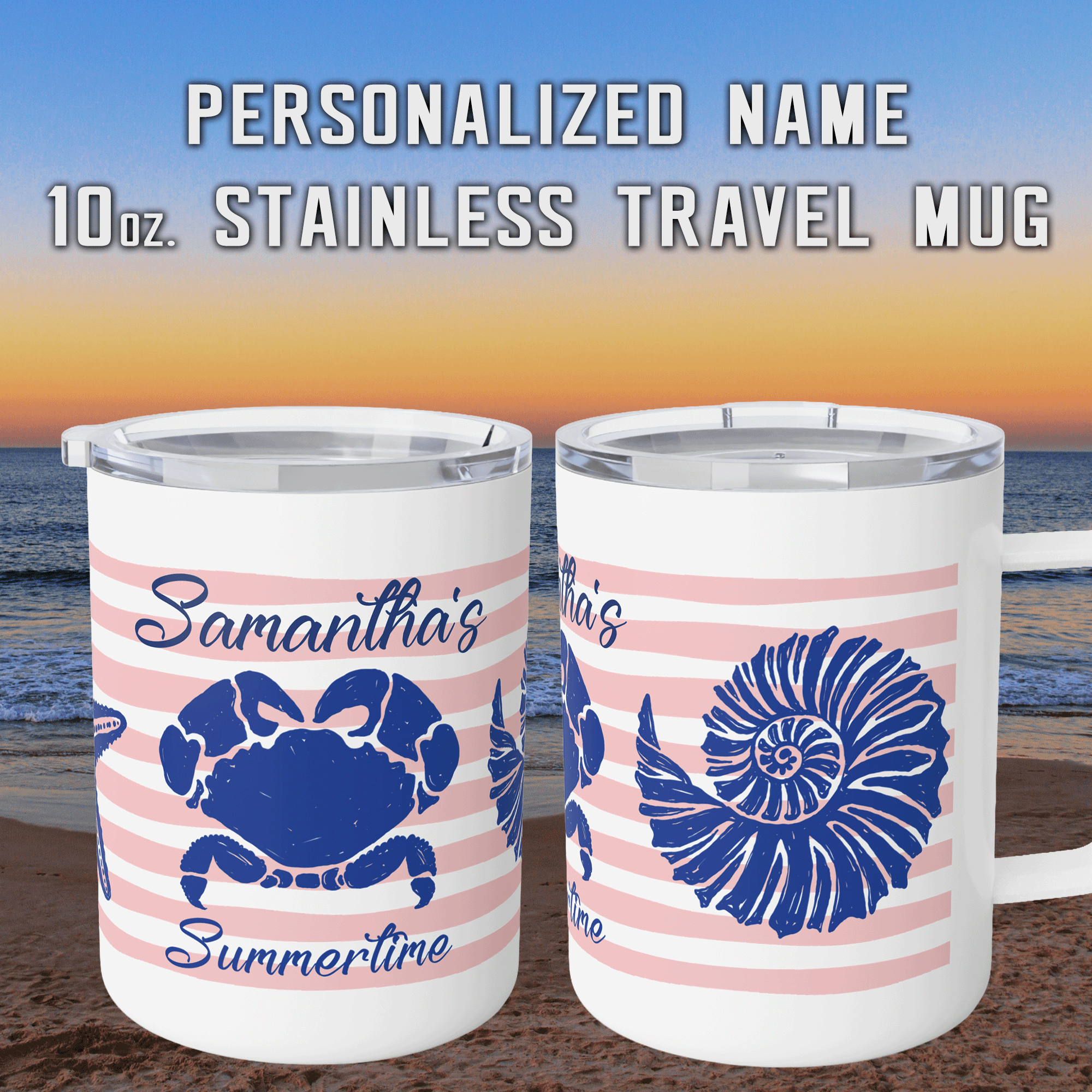 Personalized Nautical Crab & Seashell Insulated Coffee Mug