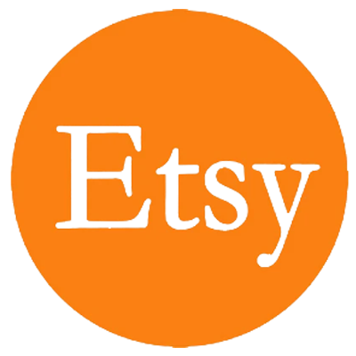 Orange circle with the word 'Etsy' in black text.