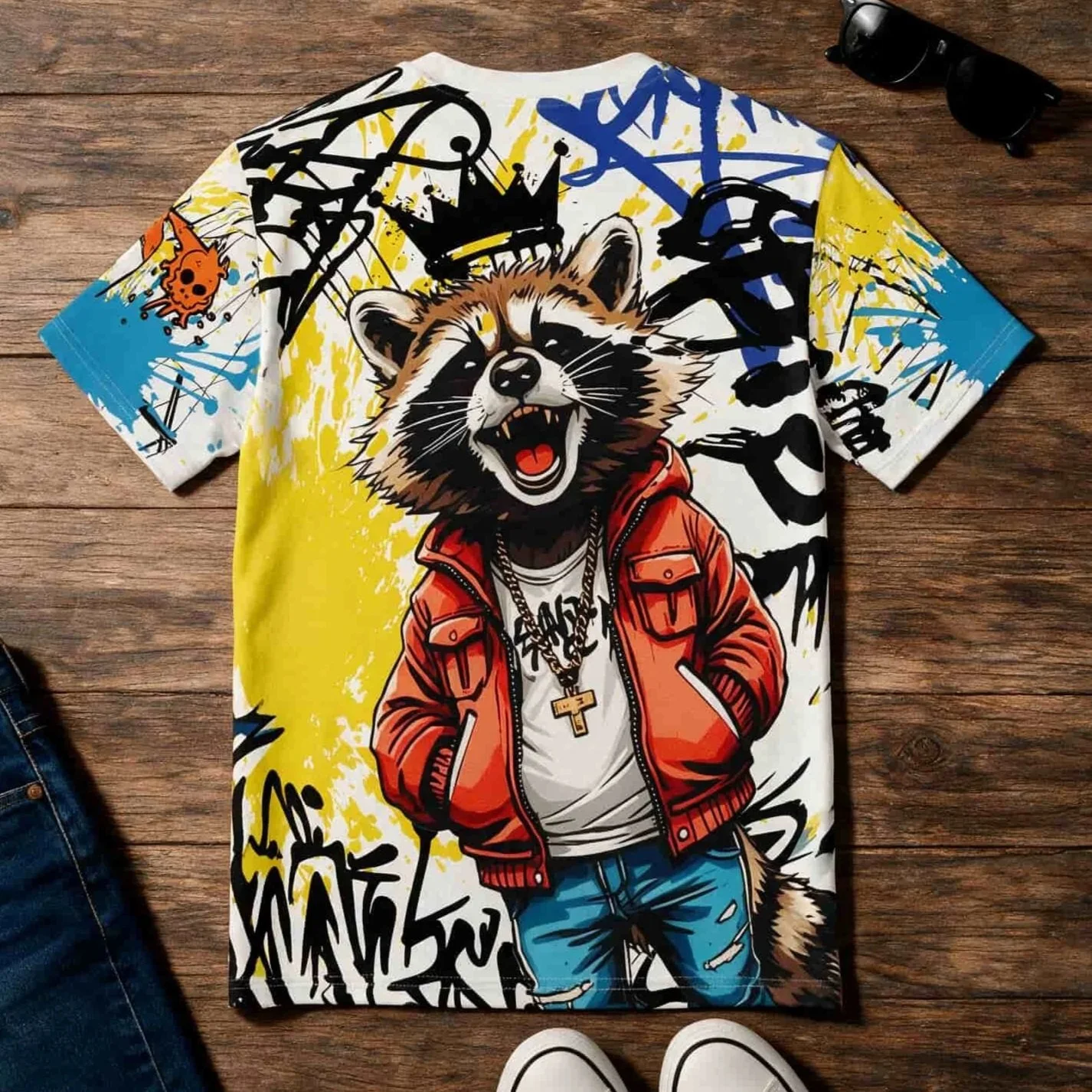 Graffiti Raccoon Streetwear All-Over Print Tee