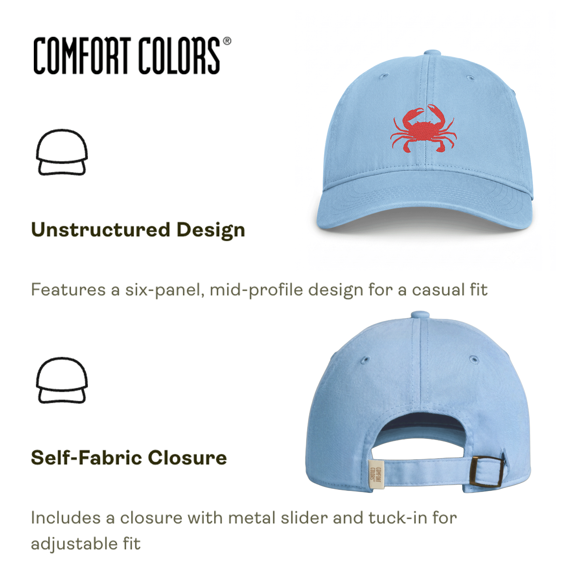 Embroidered Red Crab Coastal Washed Cap