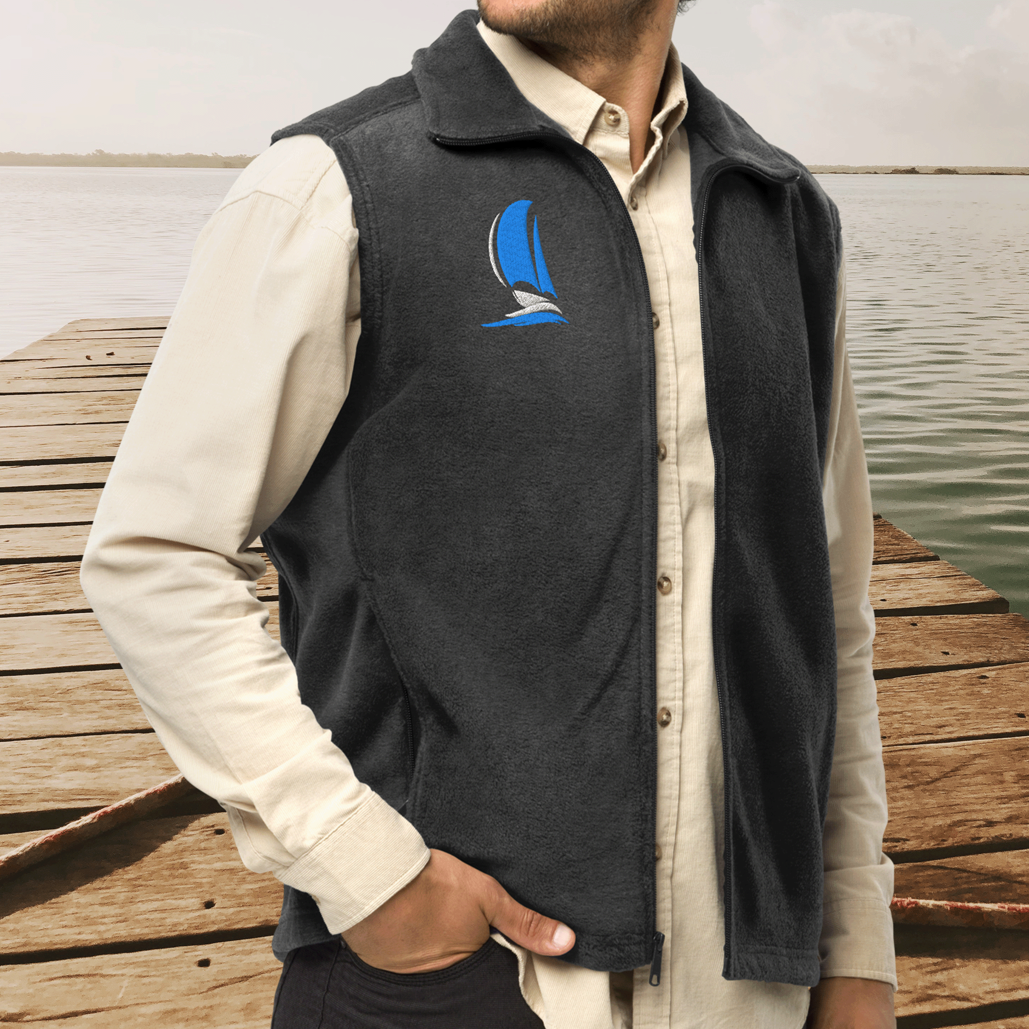 Embroidered Mens Sailboat Columbia Fleece Vest