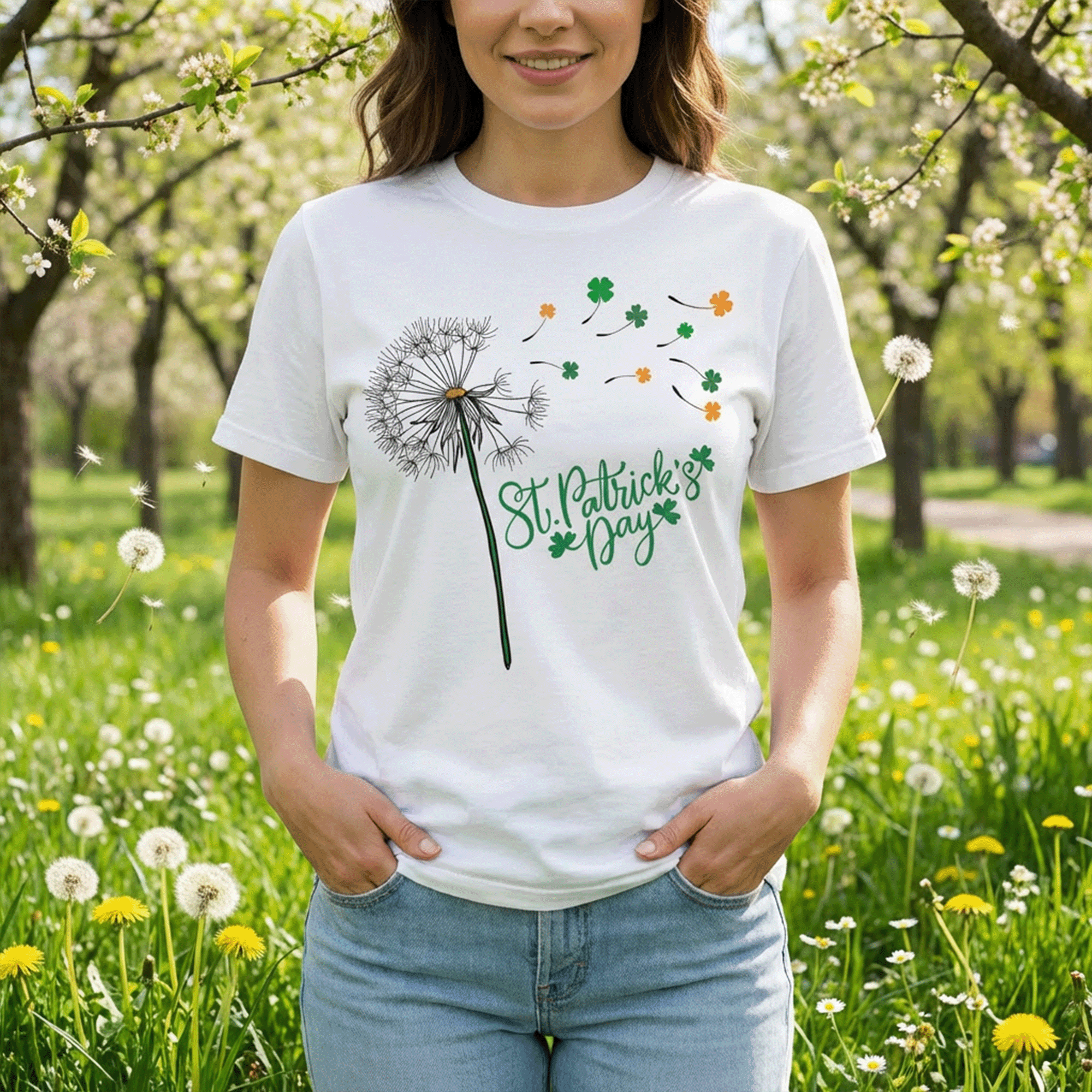 St Patricks Day Dandelion Shamrock T-shirt