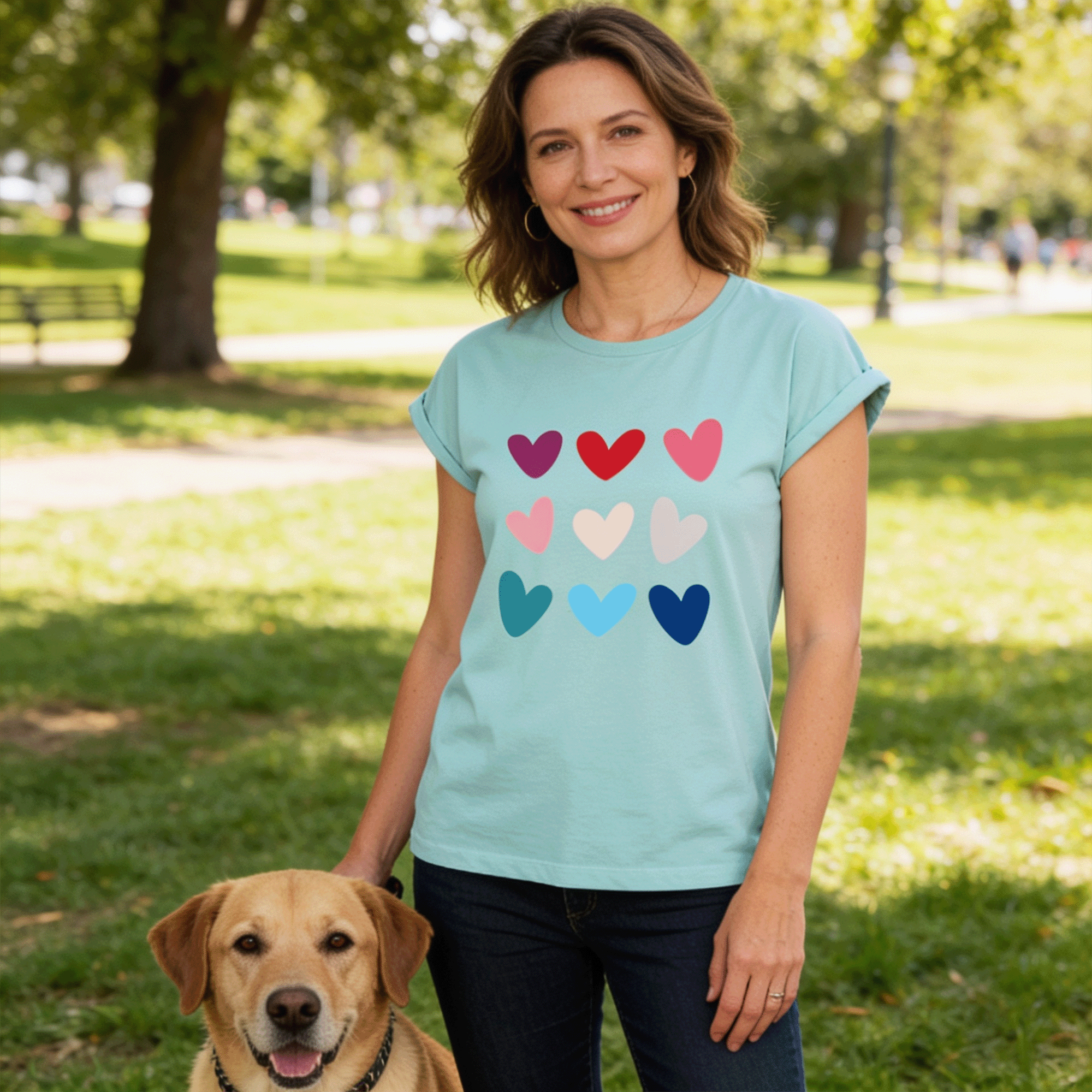 Women's Colored Hearts Roll Cuff T-Shirt
