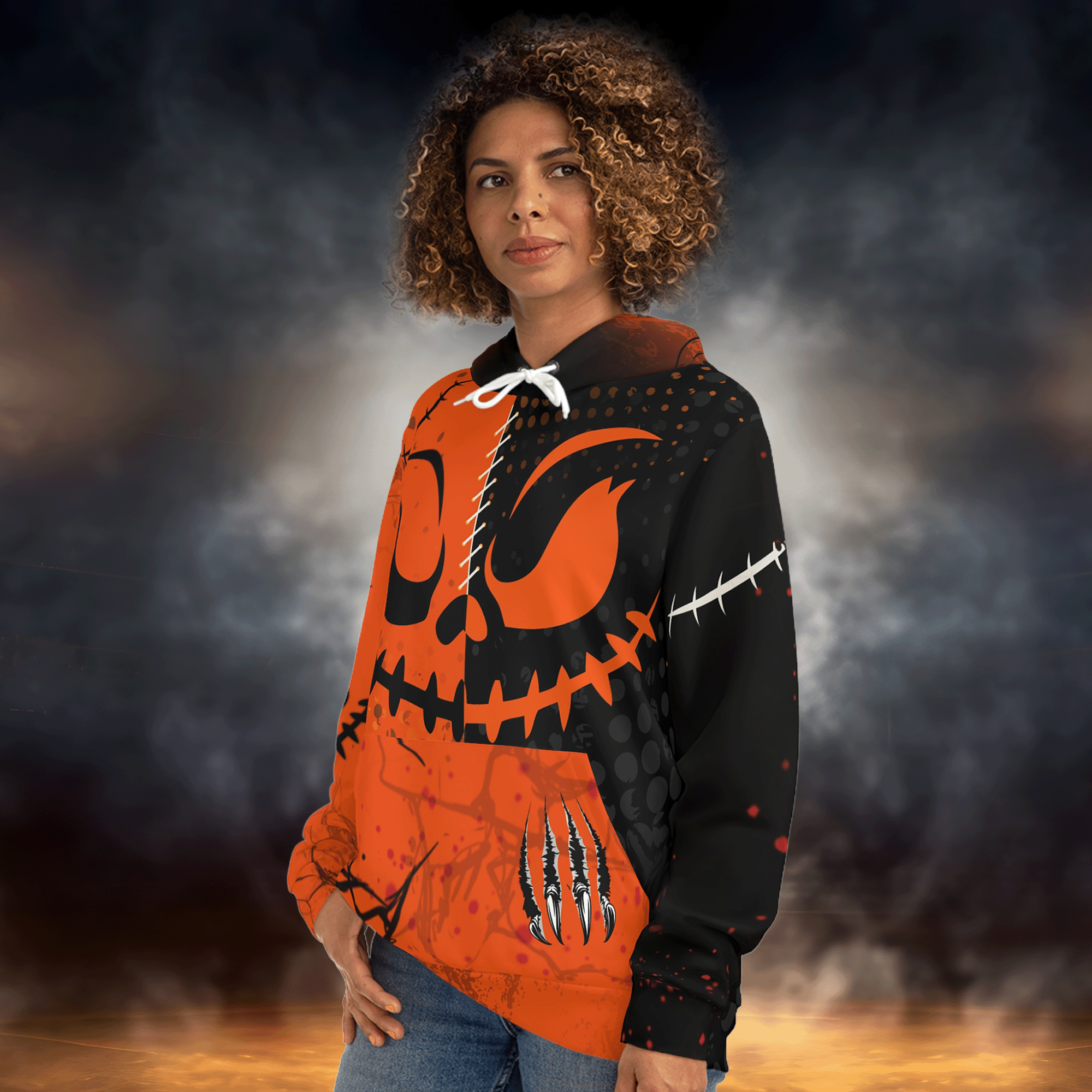 Halloween Pumpkin Faces All Over Print Hoodie