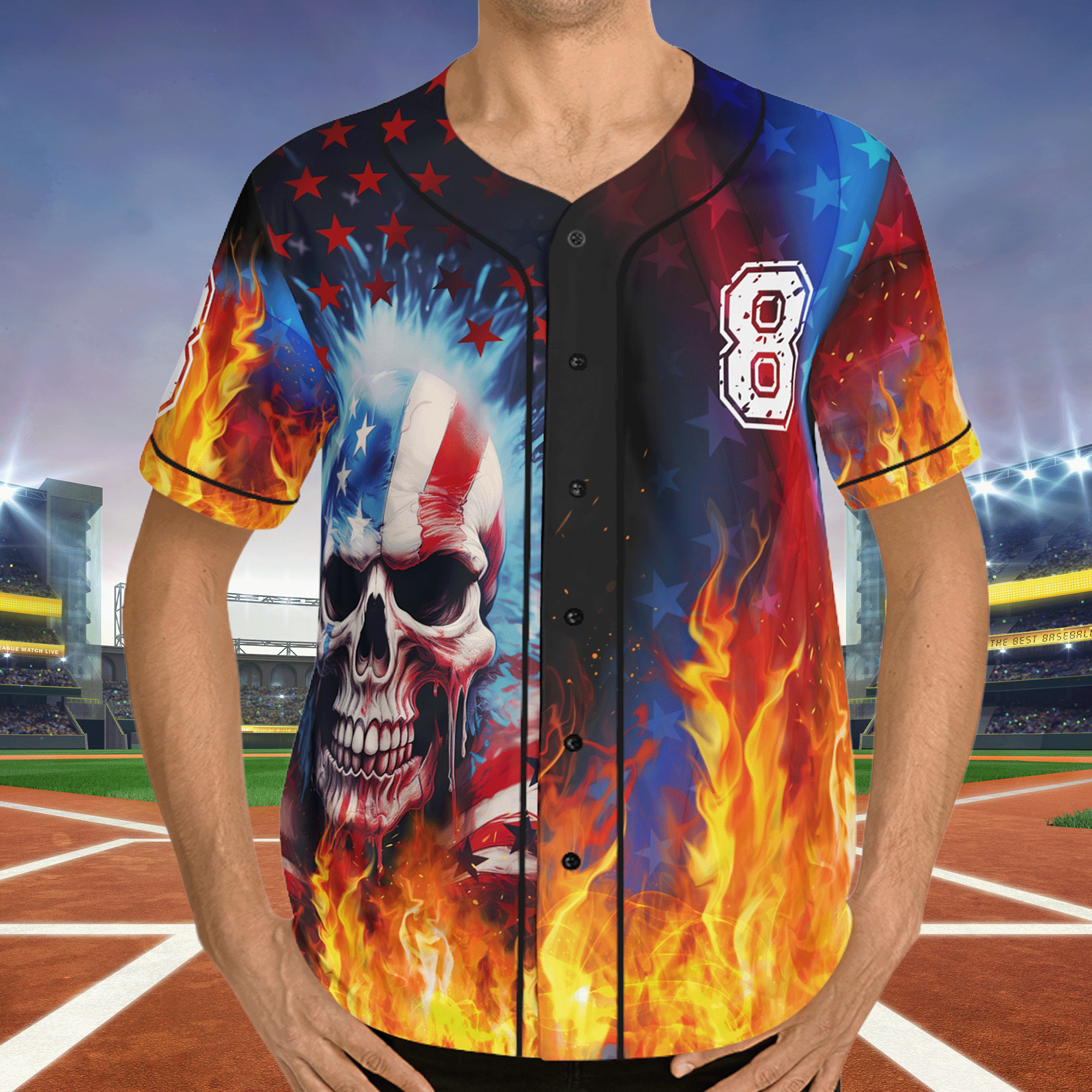 American Skull Baseball Jersey Number 8