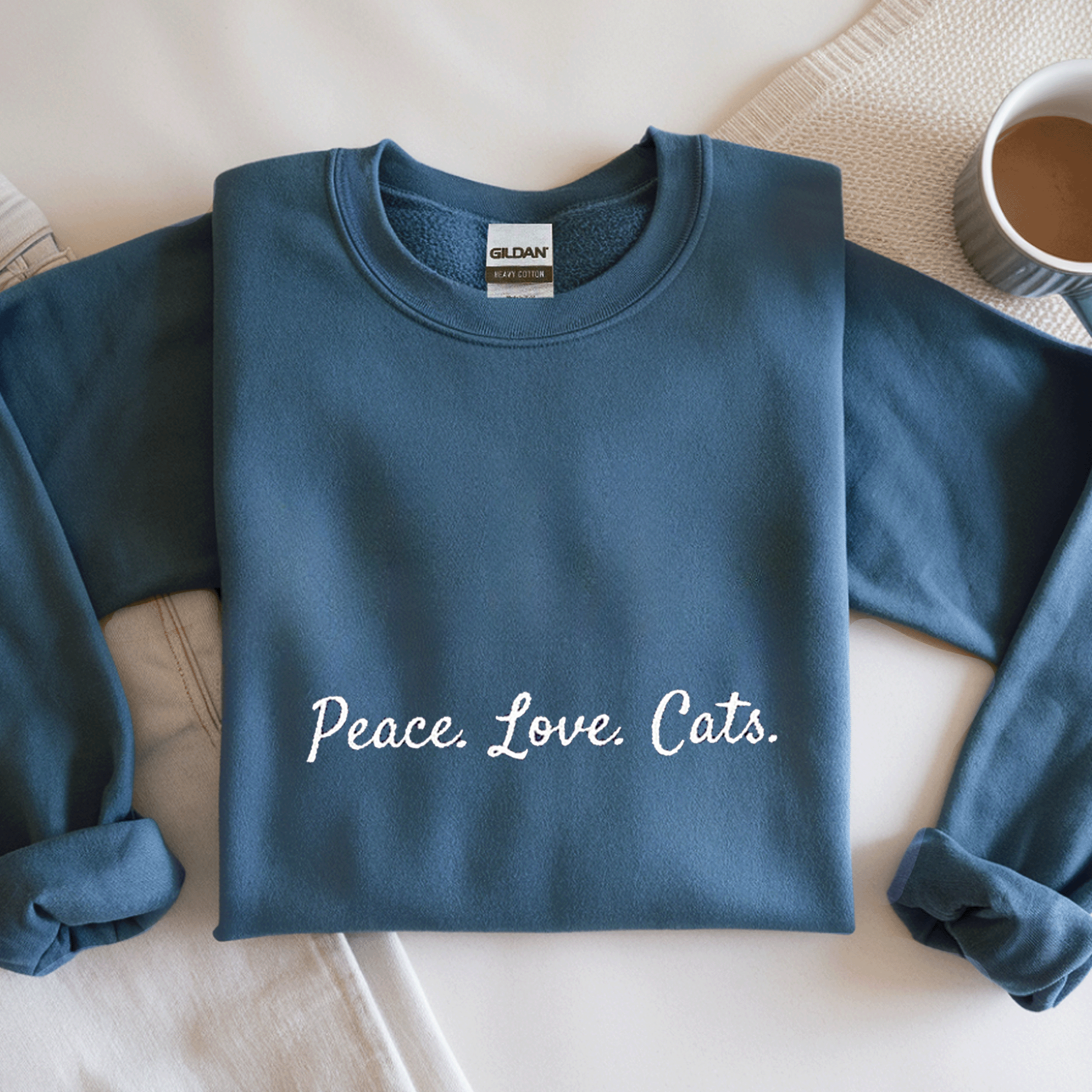 Embroidered Peace Love Cats Crewneck Sweatshirt
