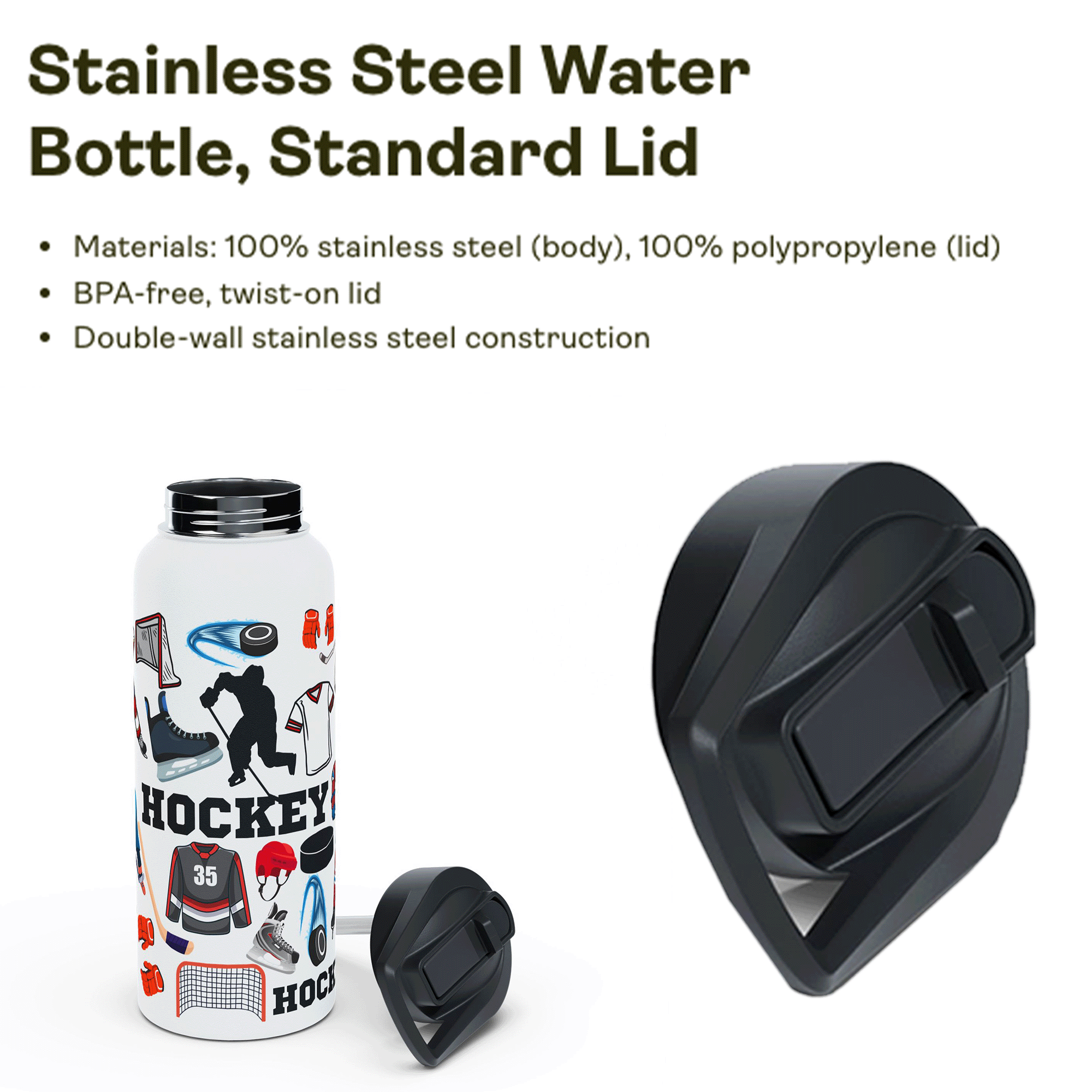 Hockey Stainless Steel 32oz Water Bottle