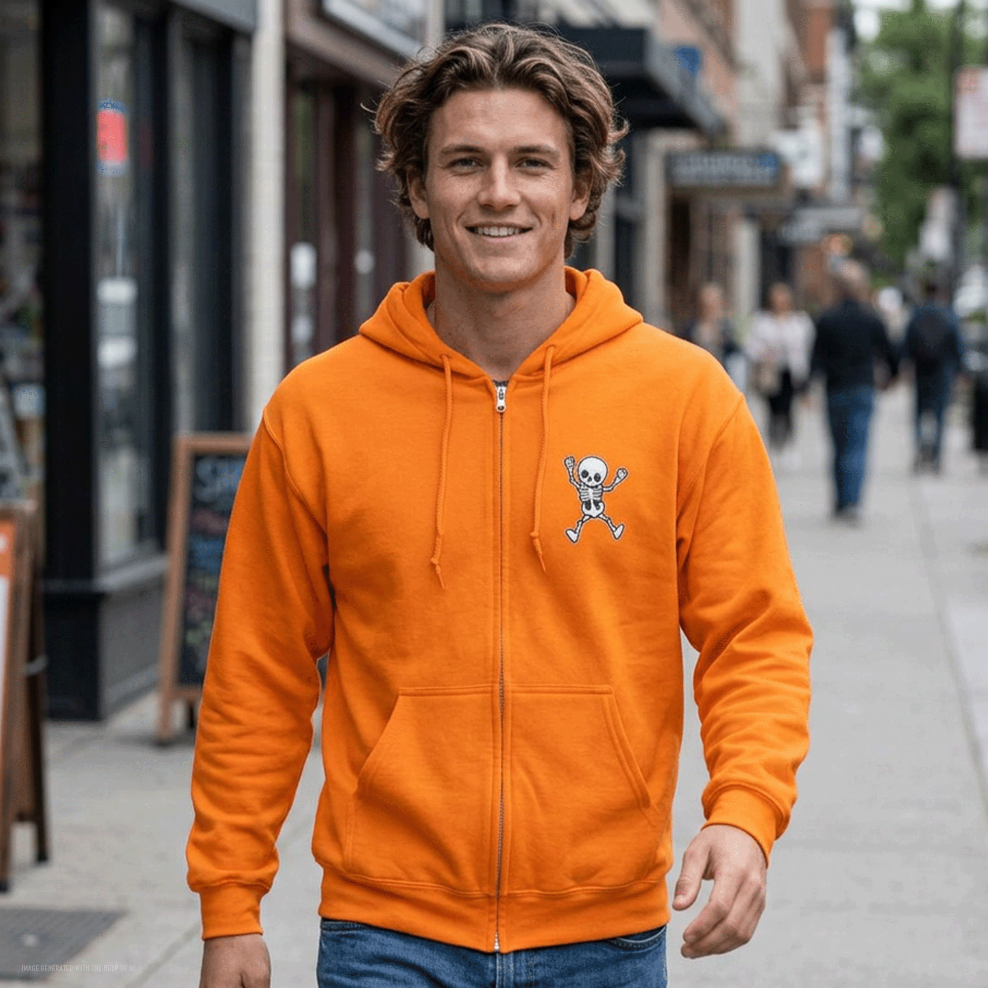 Embroidered Halloween Funny Skeleton Zip Up Hoodie