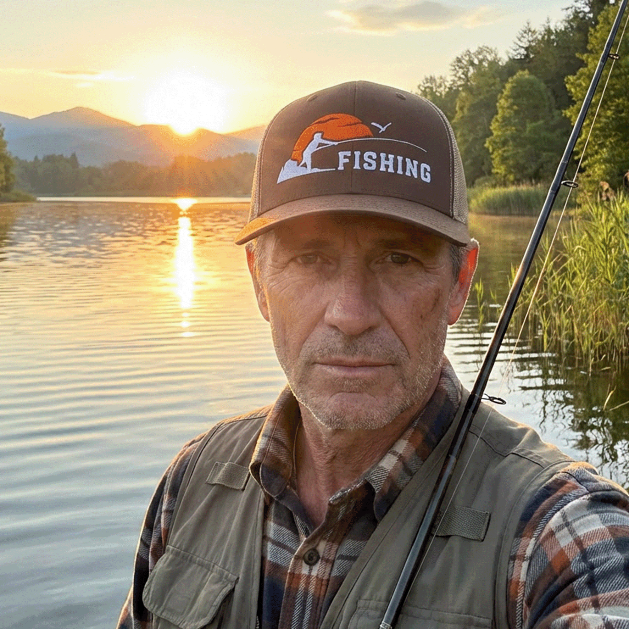 Embroidered Sunset Fishing Retro Trucker Hat