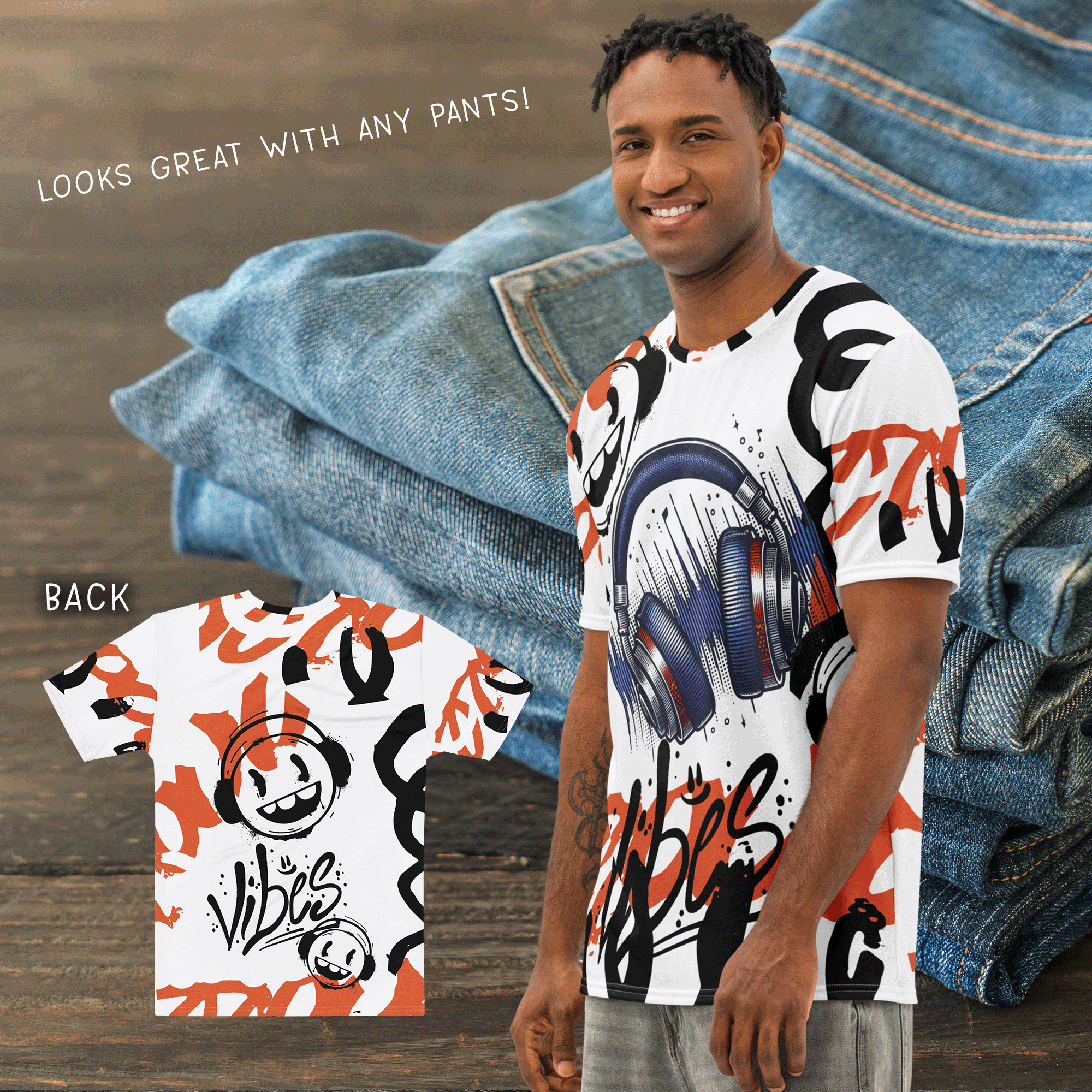 Headphones Good Vibes Graffiti Style Men’s T-shirt
