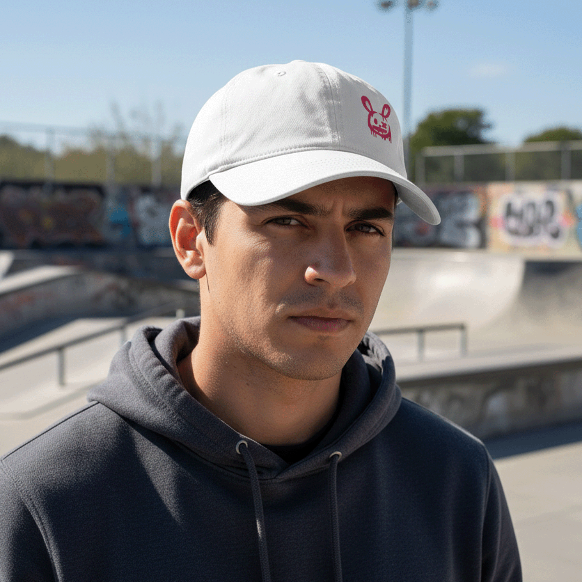Embroidered Graffiti Pink Bunny Low-profile Cap