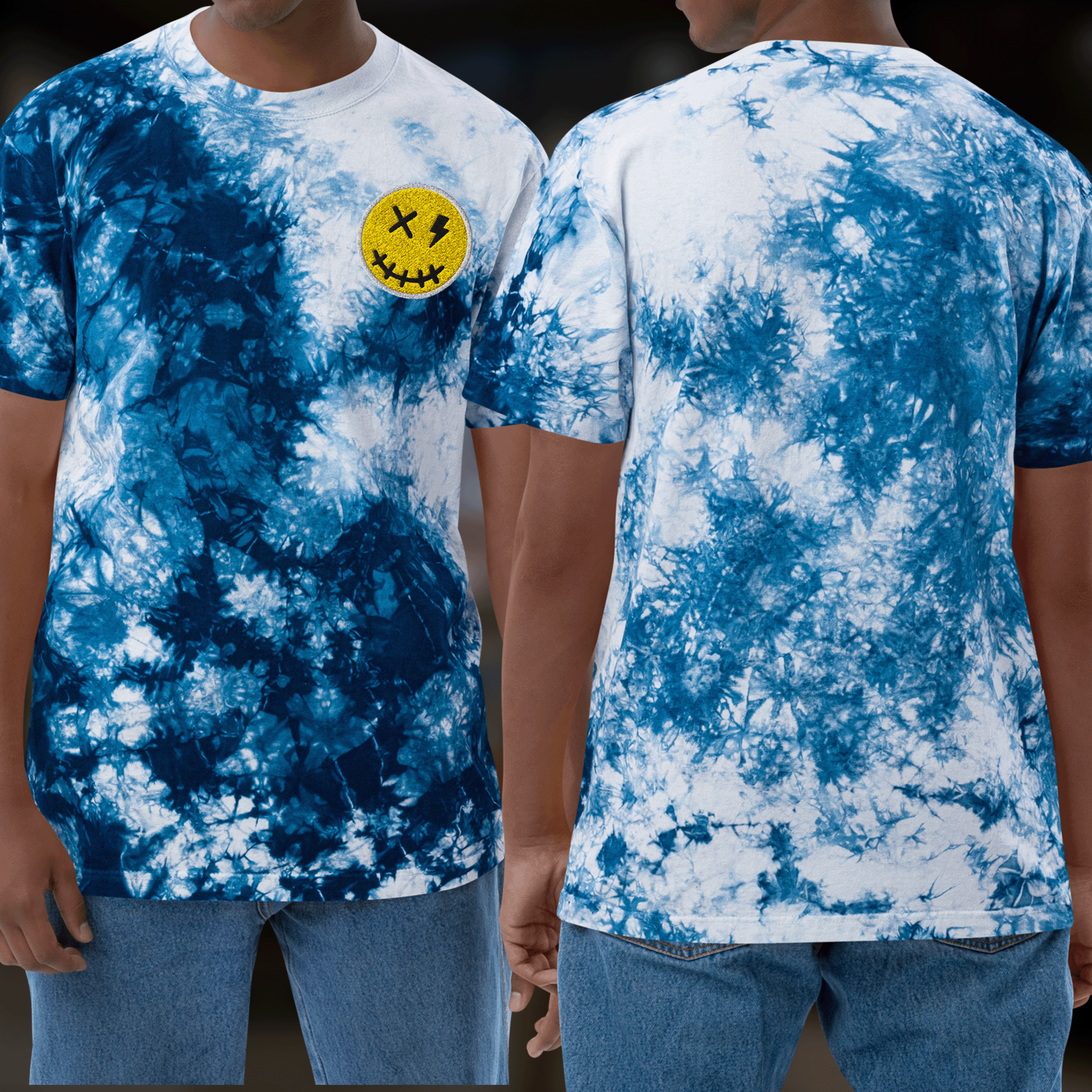 Embroidered Streetwear Smiley Tie-Dye T-Shirt