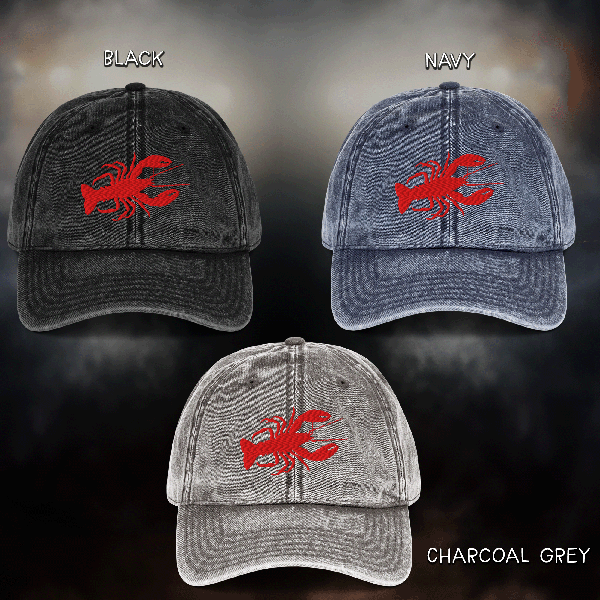 Embroidered Red Lobster Vintage Cotton Twill Cap