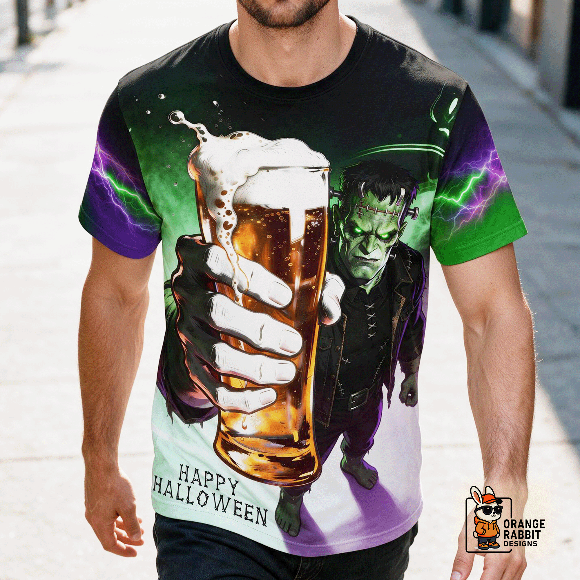 Frankenstein Halloween Cheers All-Over Print Tee