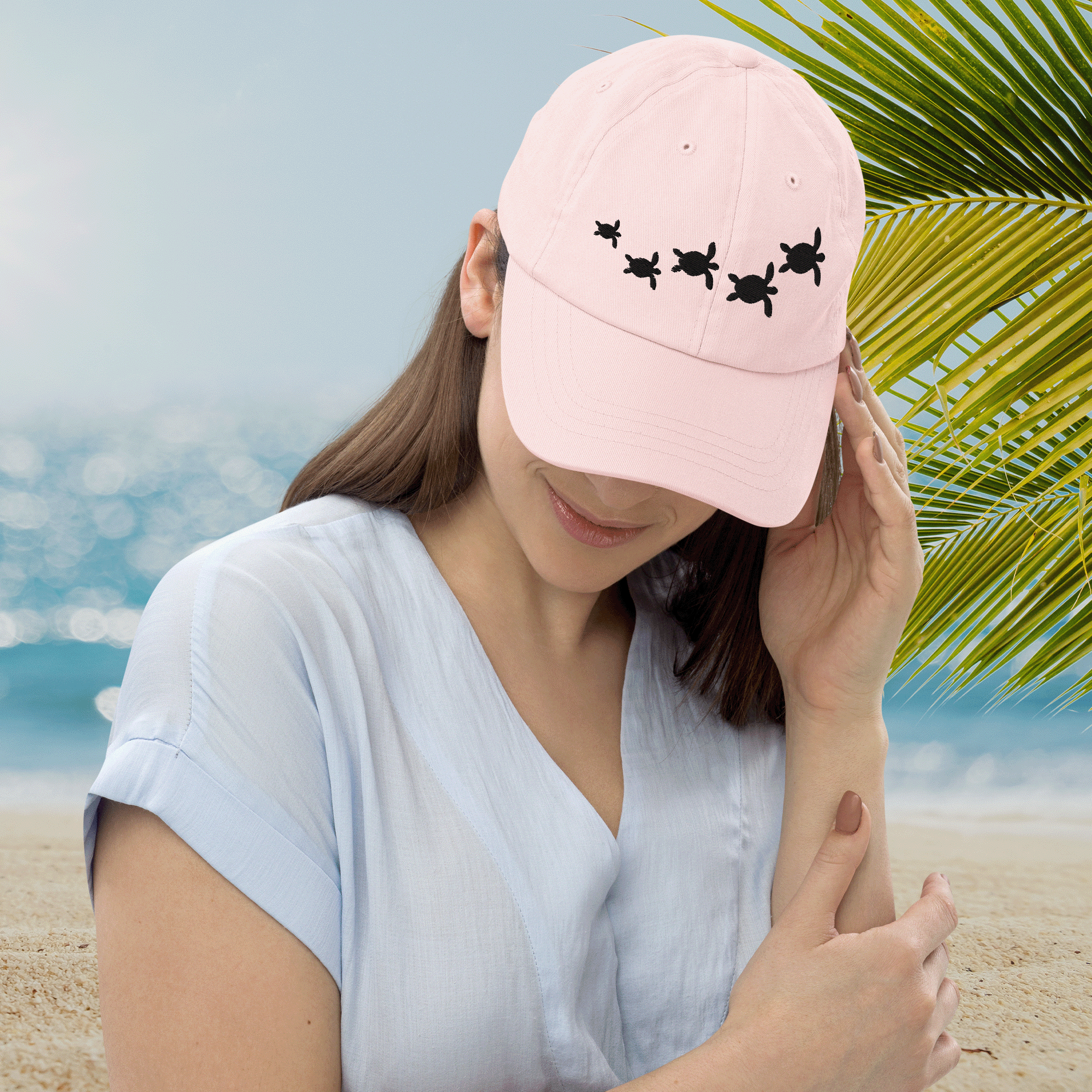 Embroidered Sea turtles Pastel Summer Cap