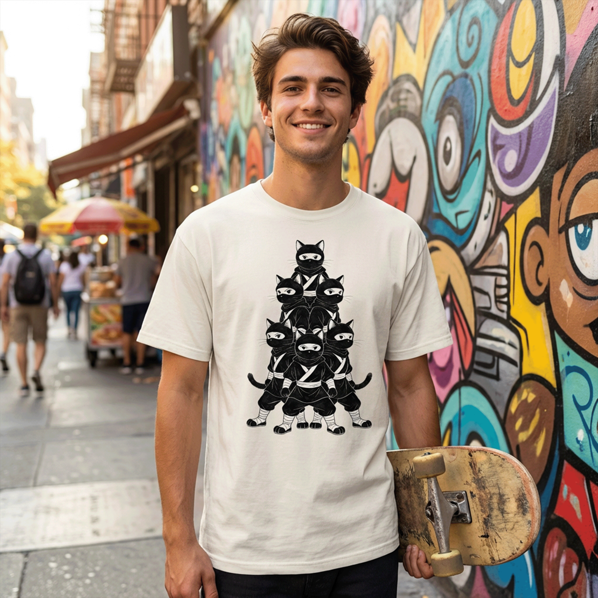 NINJA Cats Oversized Faded T-Shirt