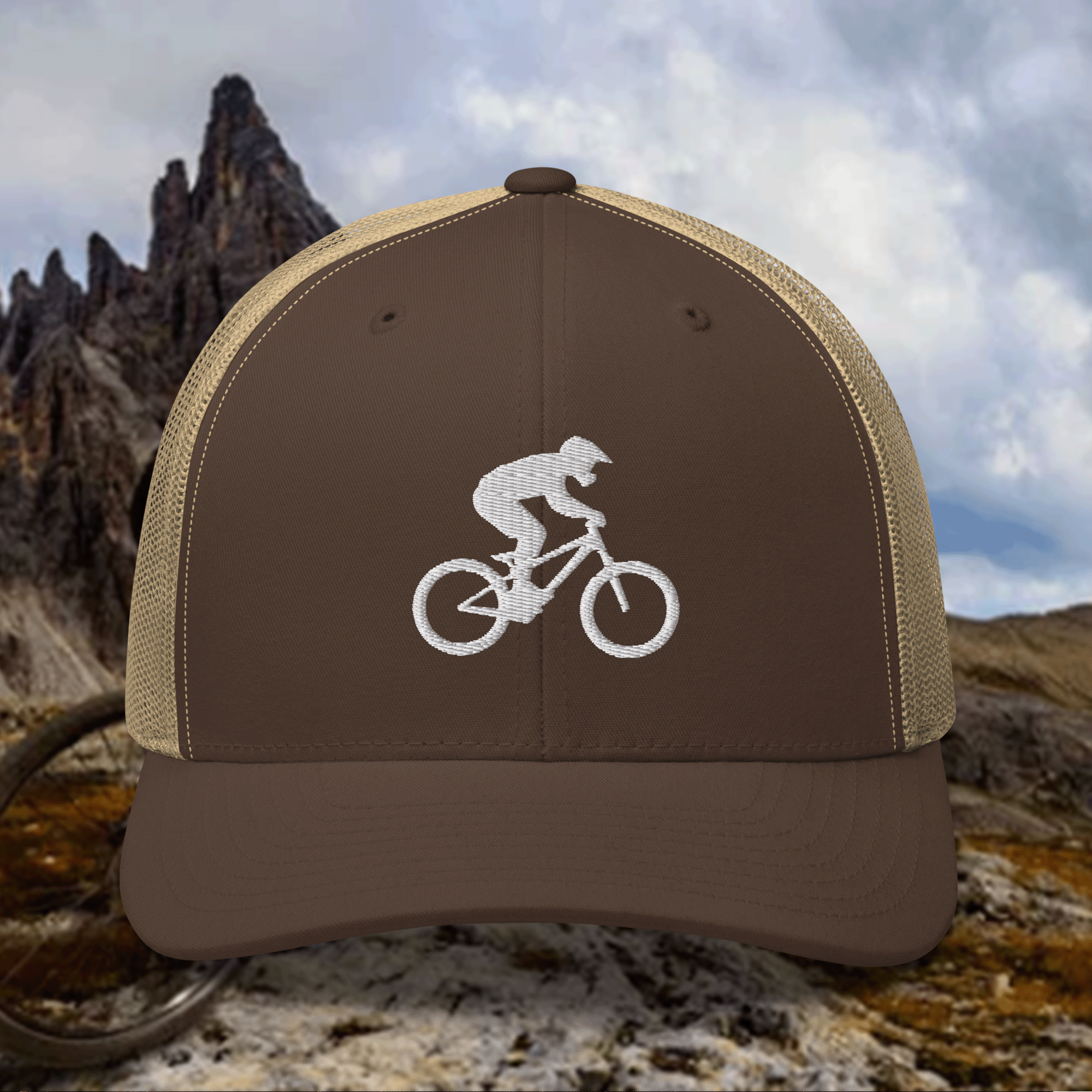 Embroidered Mountain Biker Retro Trucker Cap
