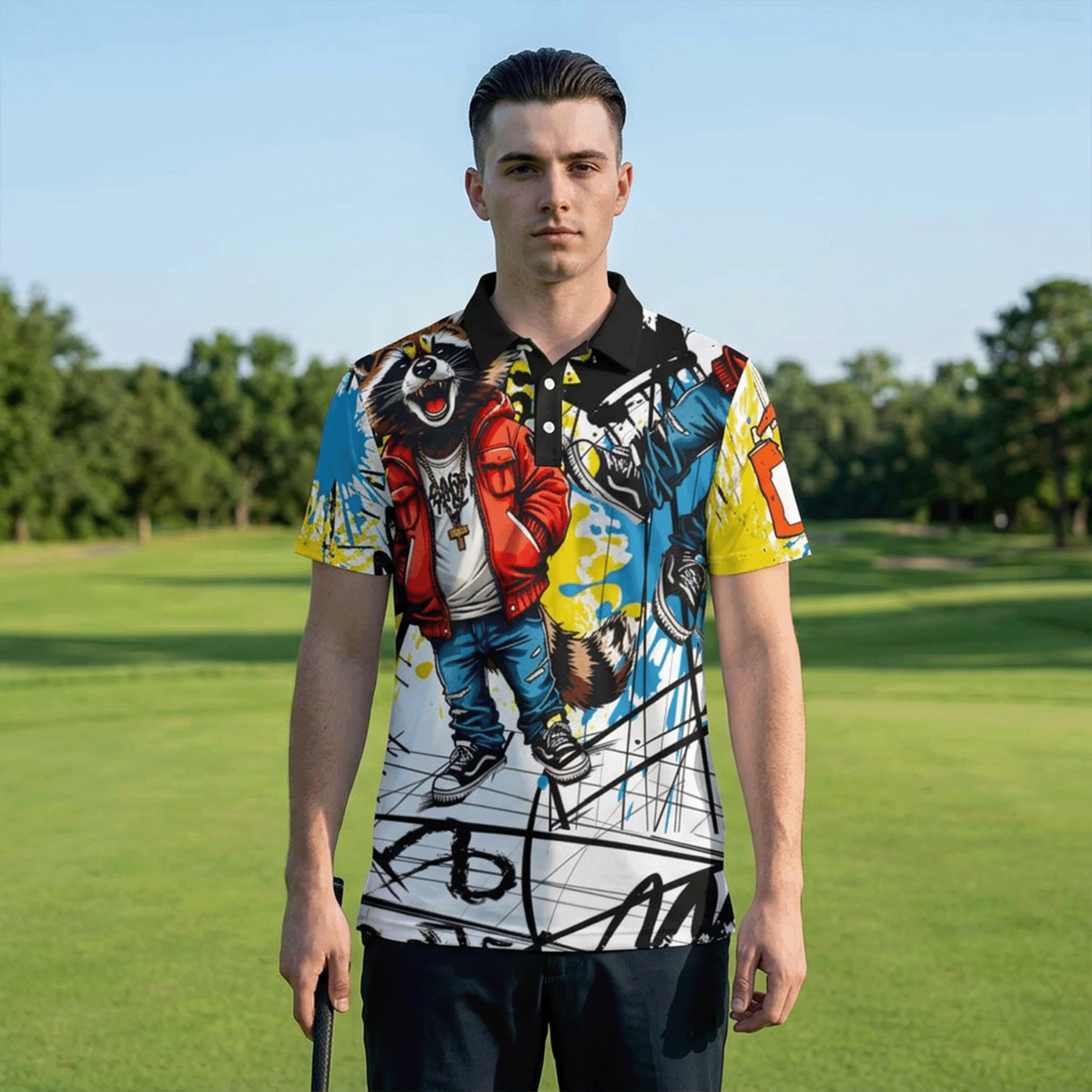 Graffiti Streetwear Raccoon Polo Shirt