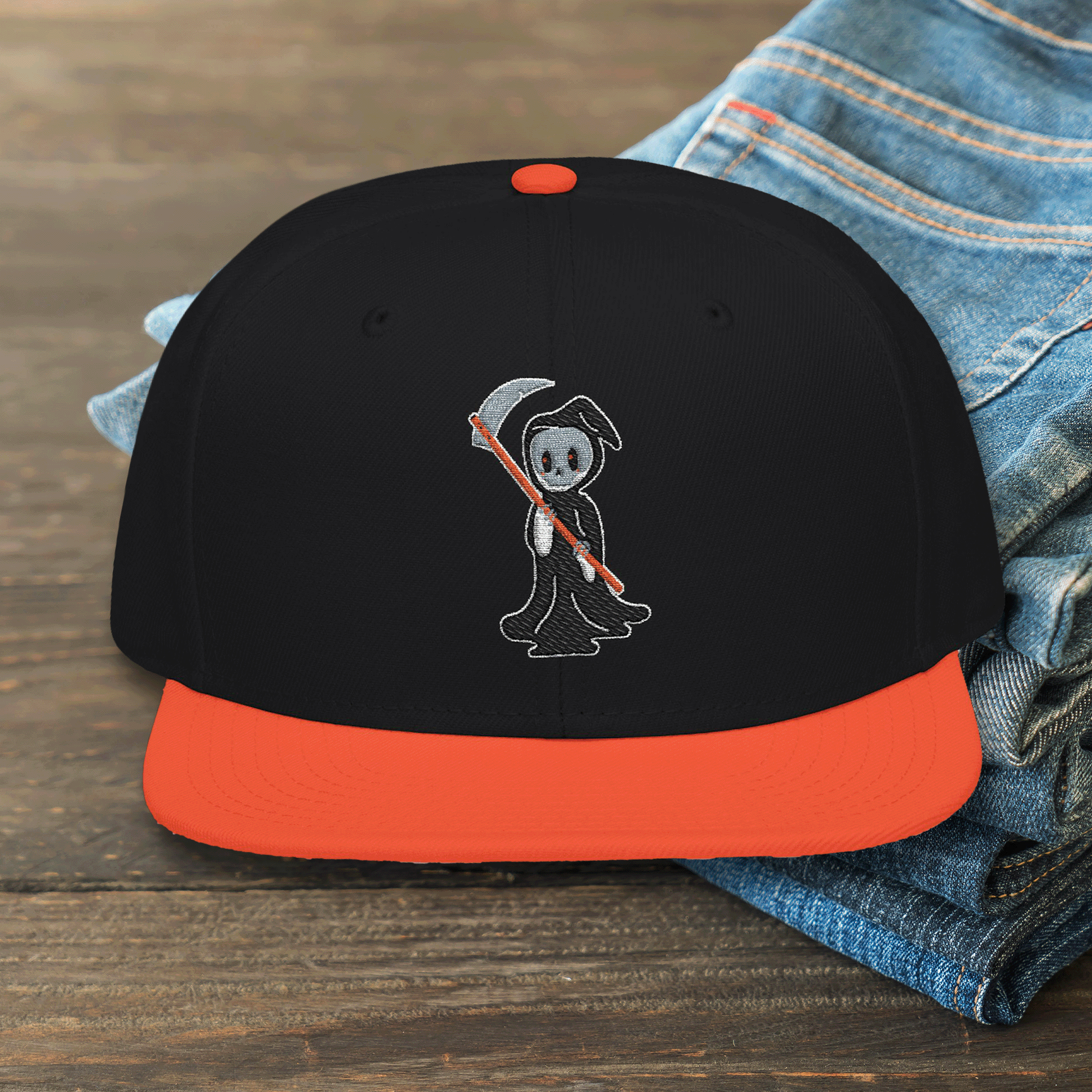 Embroidered Halloween Grim Reaper Snapback Hat