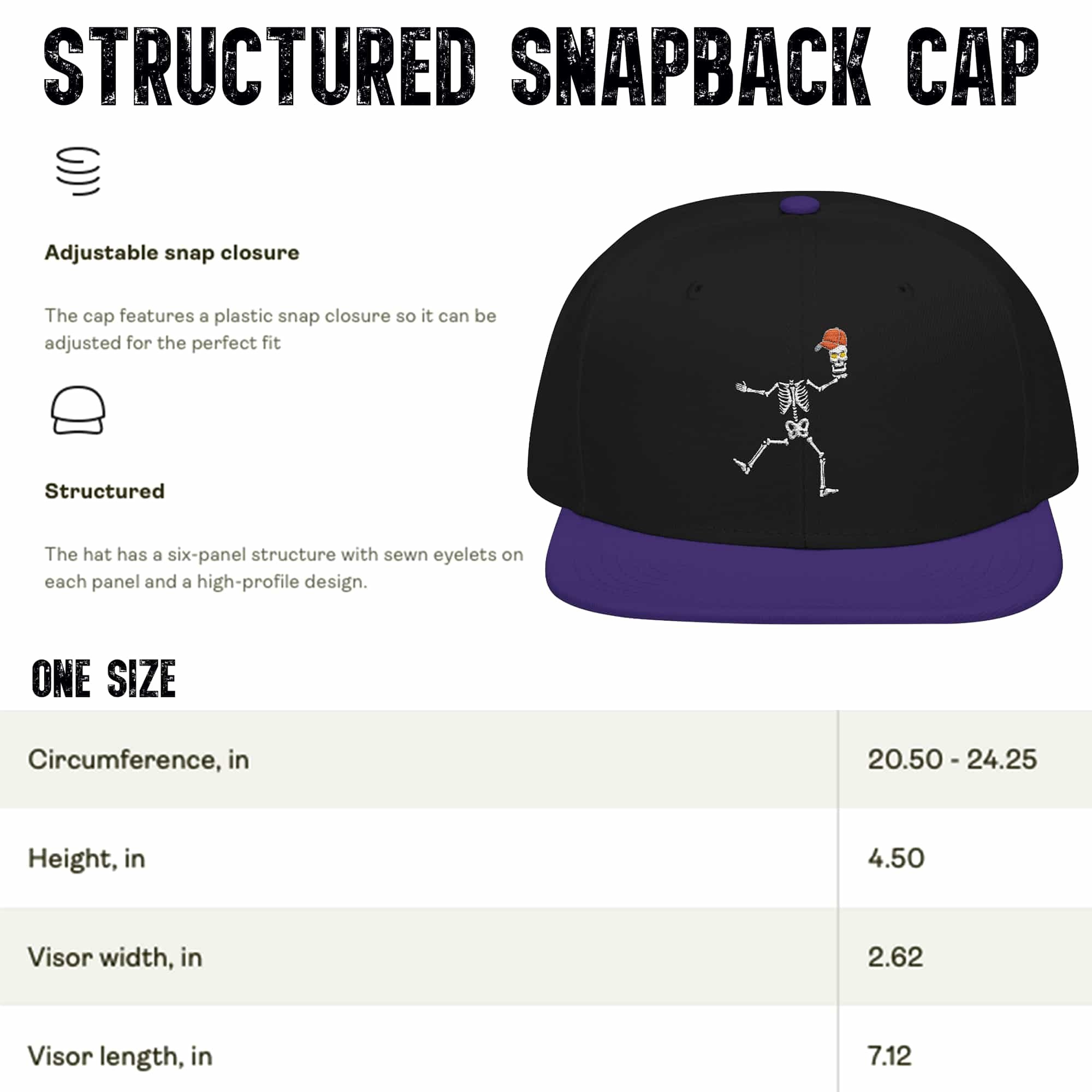 Embroidered Funny Halloween Skeleton Snapback Cap