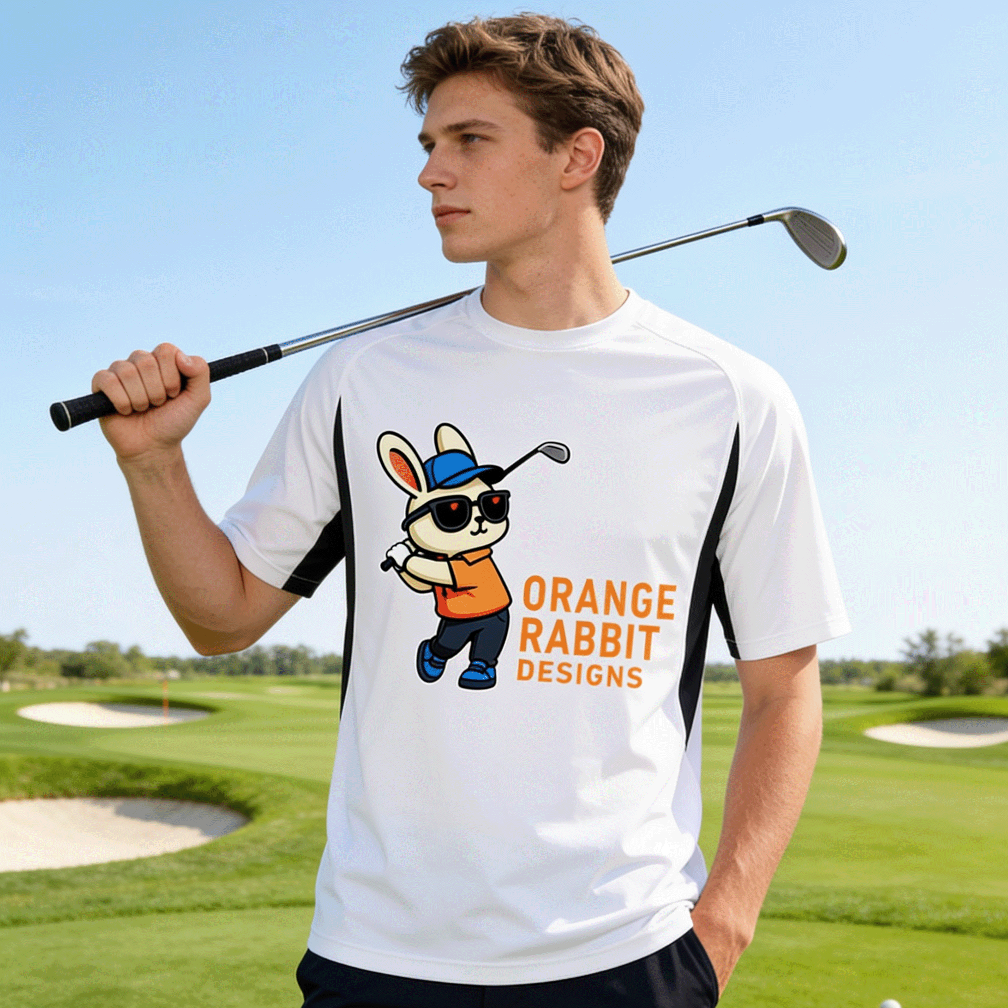 Orange Rabbit Golfer Men’s Cooling Performance Color Blocked Jersey