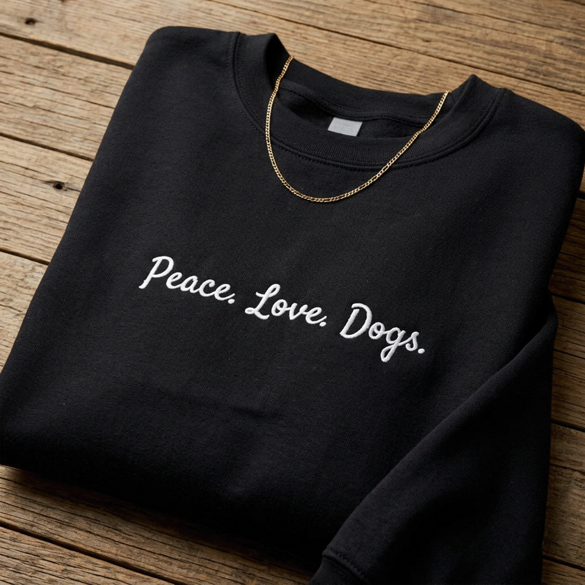 Embroidered Peace Love Dogs Crewneck Sweatshirt
