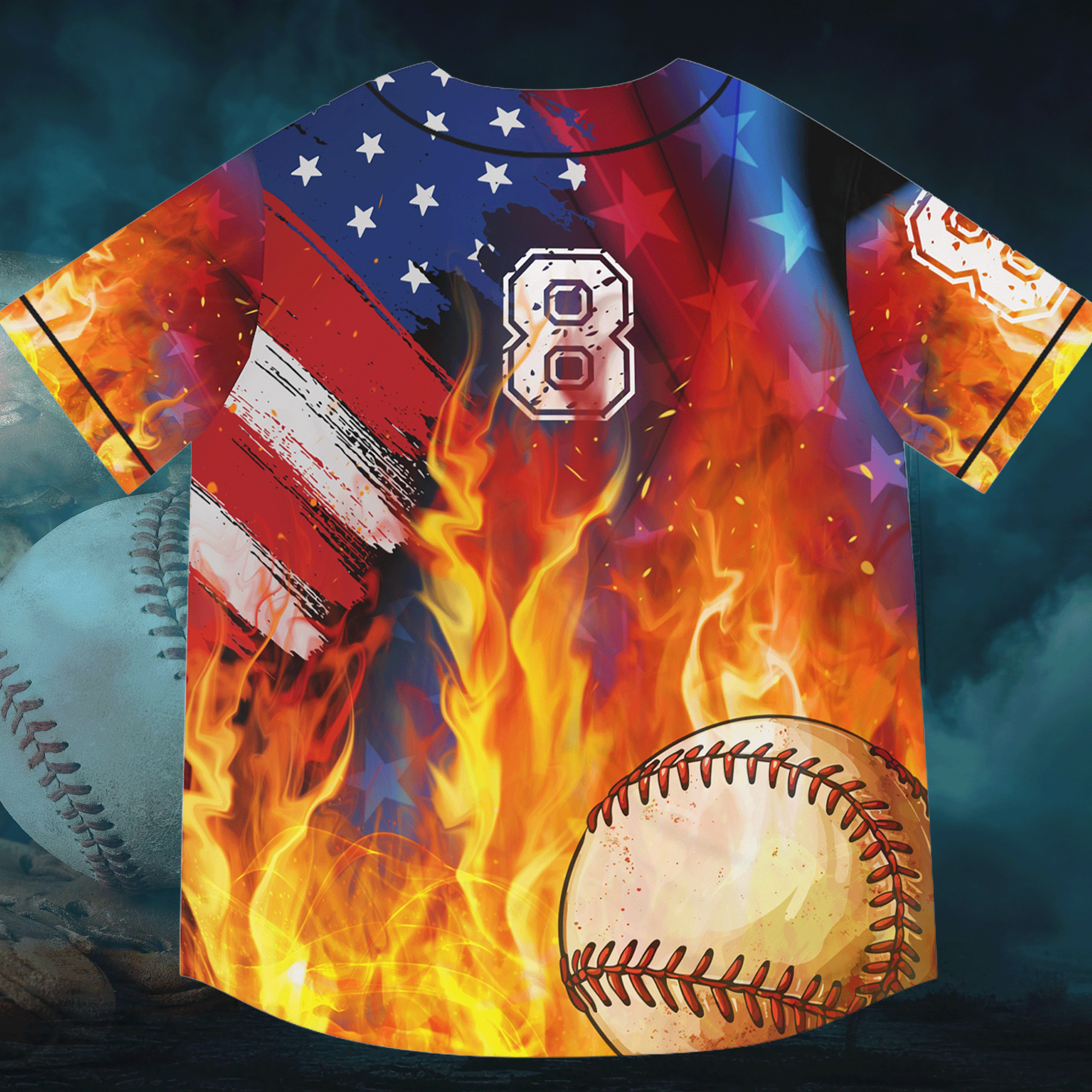 American Skull Baseball Jersey Number 8