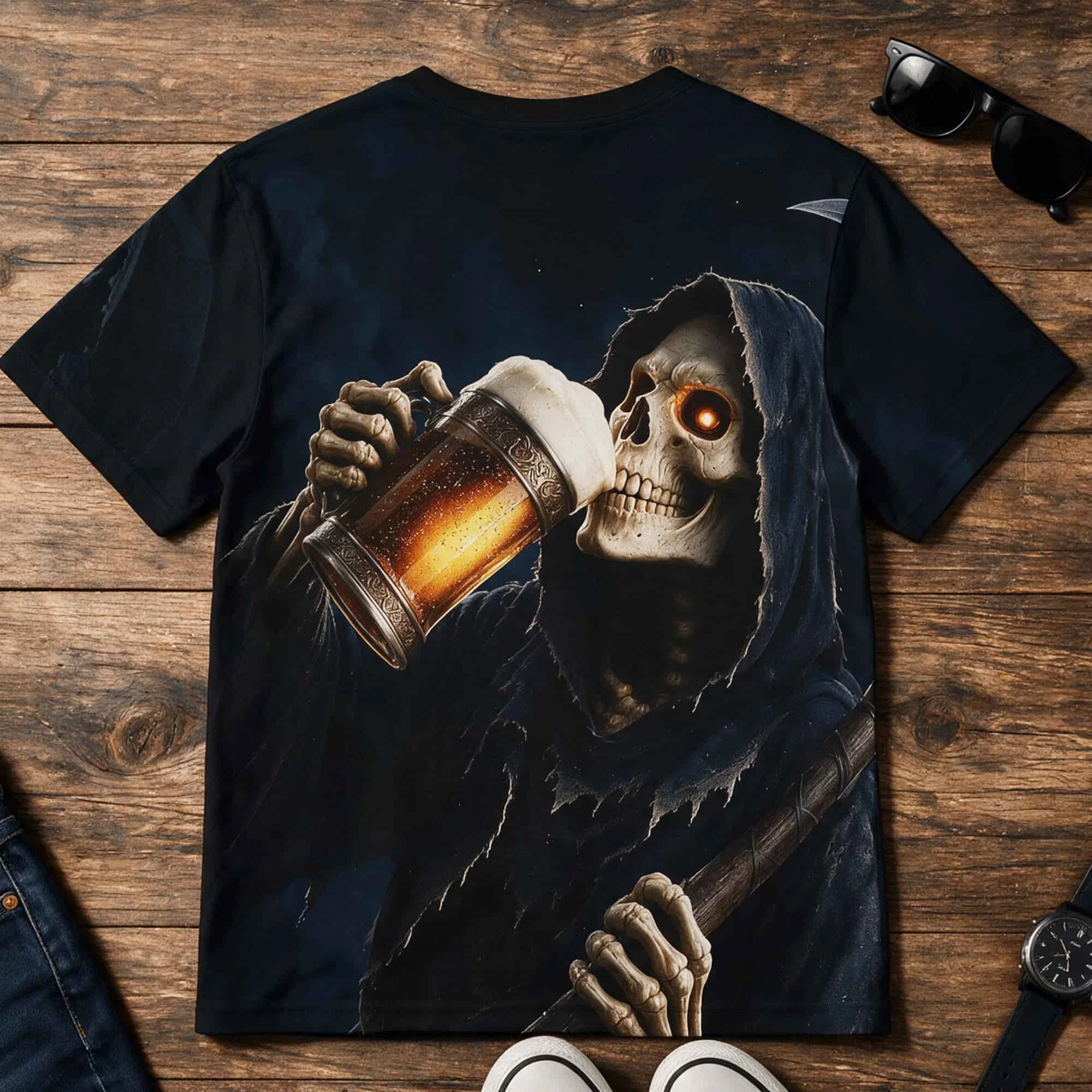 Grim Reaper Beer Graphic All-Over Print Tee