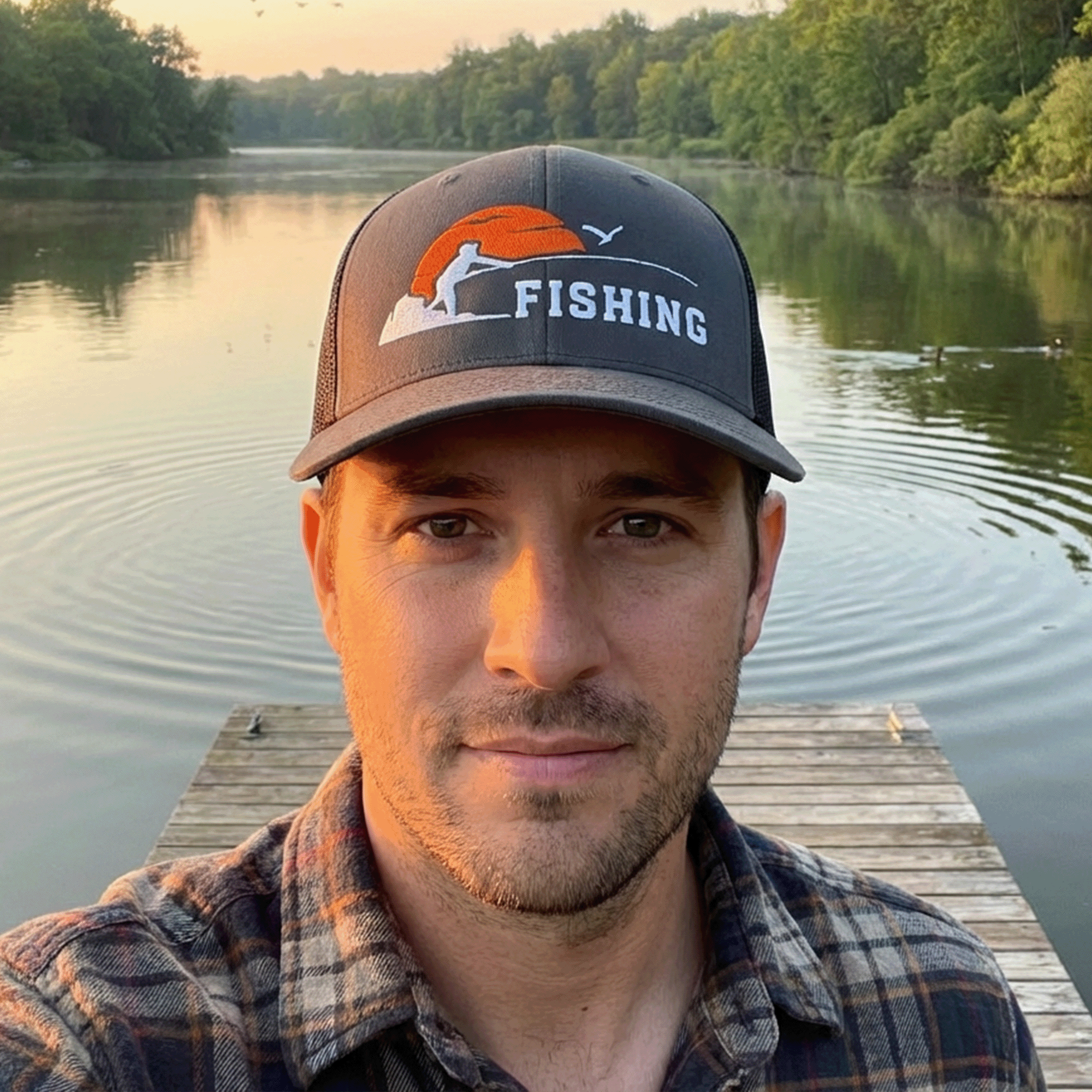 Embroidered Sunset Fishing Retro Trucker Hat