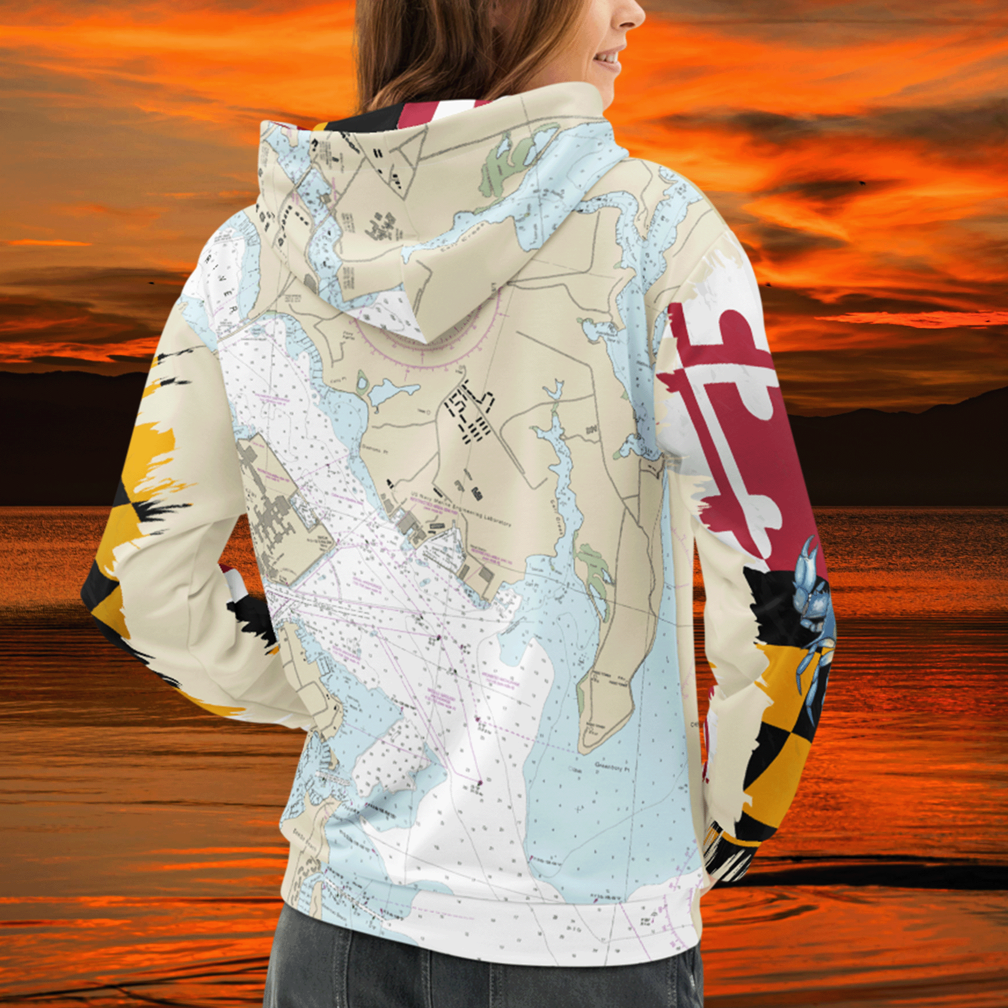 Chesapeake Bay Nautical Chart Hoodie