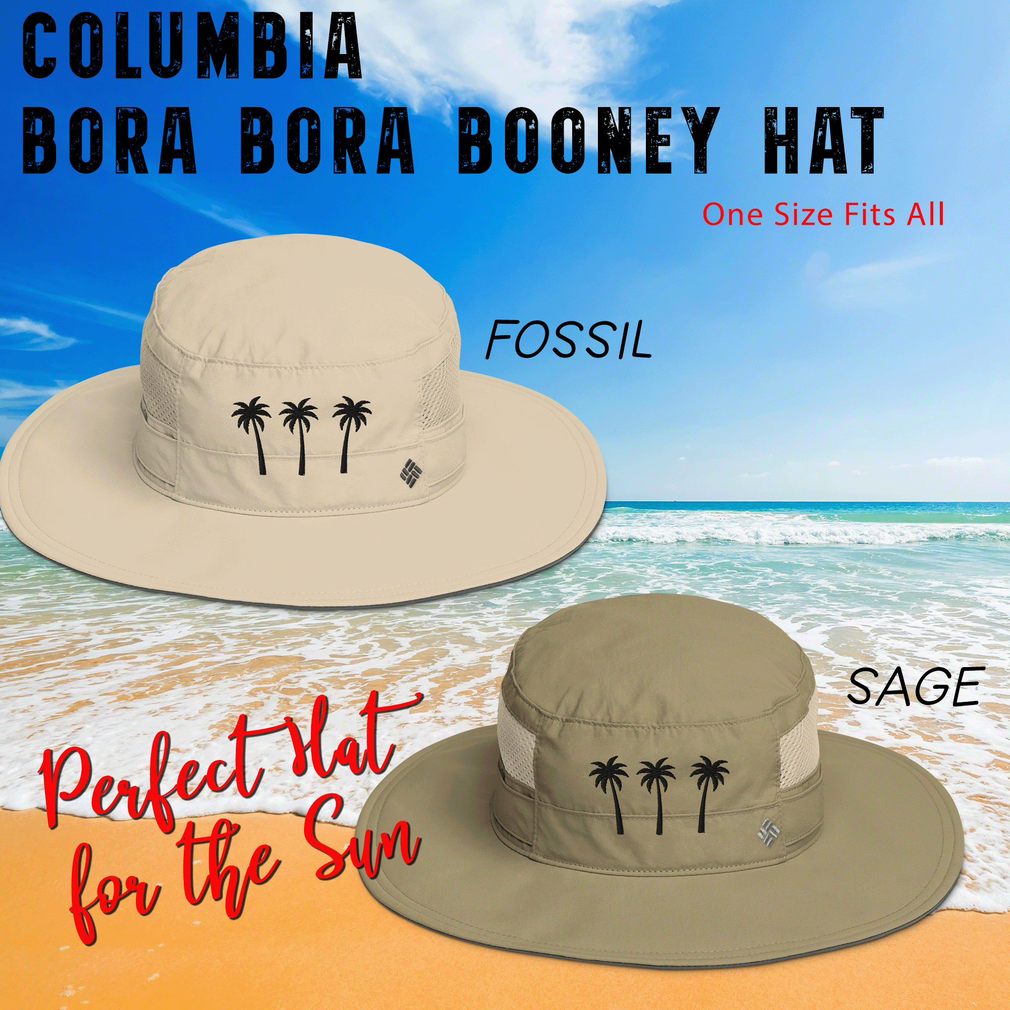 Embroidered Palm Trees Columbia Bora Bora Hat