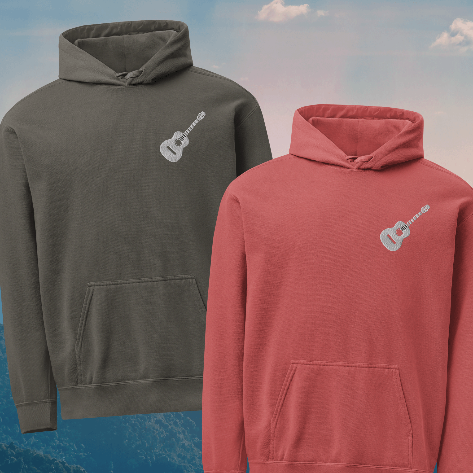 Embroidered Guitar Unisex Garment-Dyed Hoodie