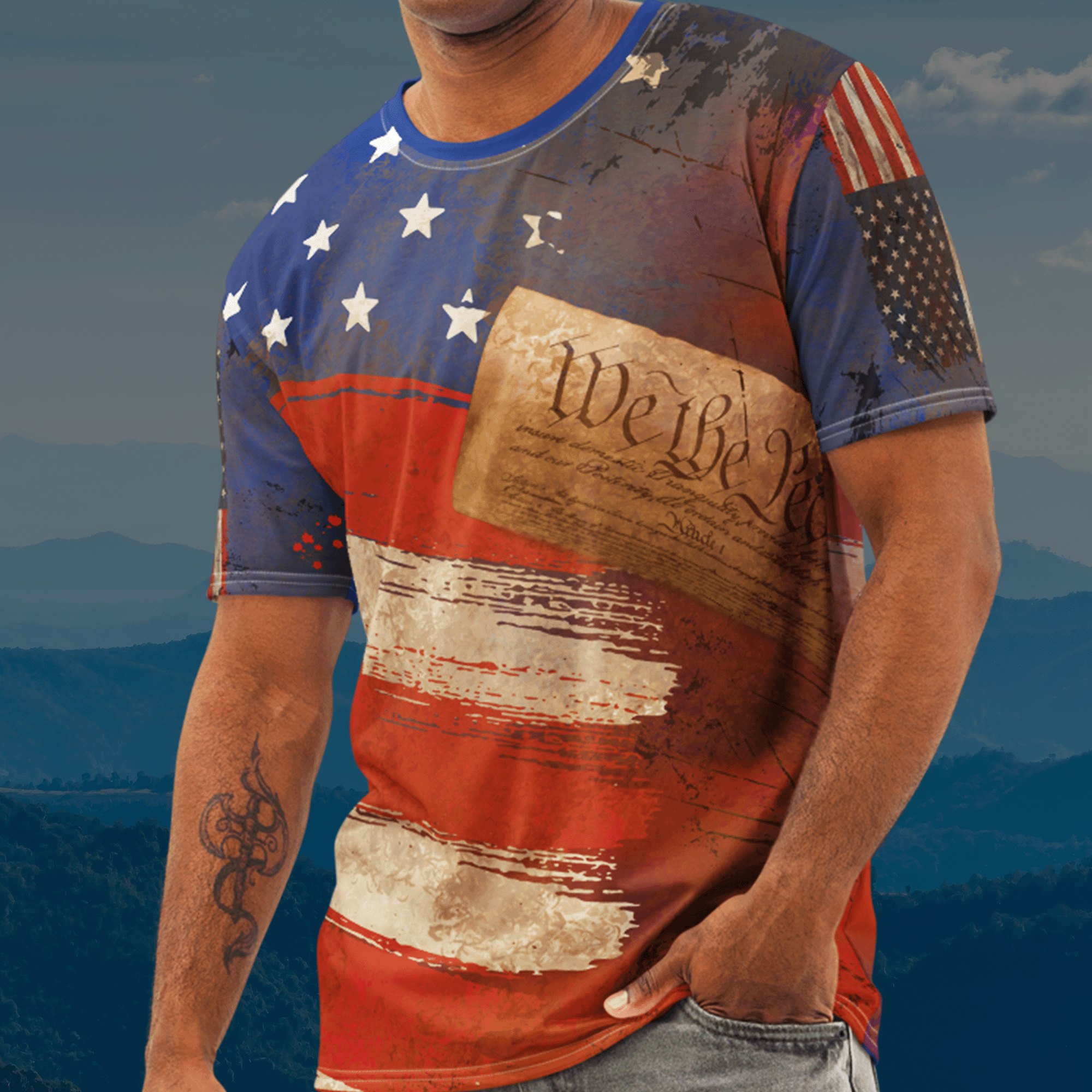 American Flag and Eagle Grunge Streetwear T-shirt