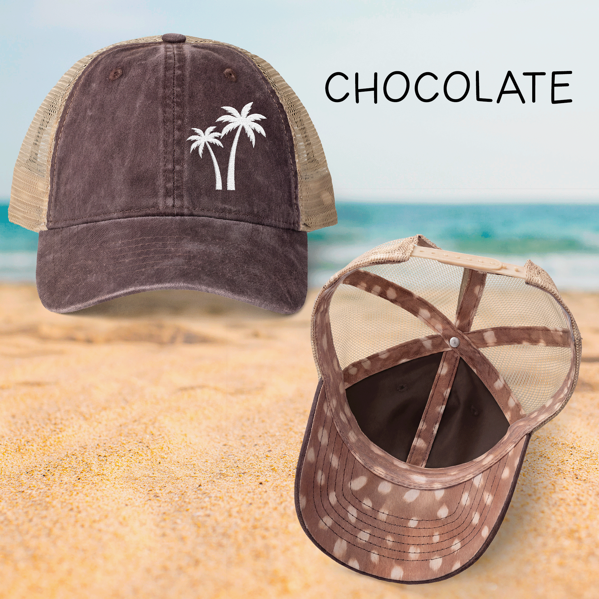 Embroidered White Palm Trees TESS Cap