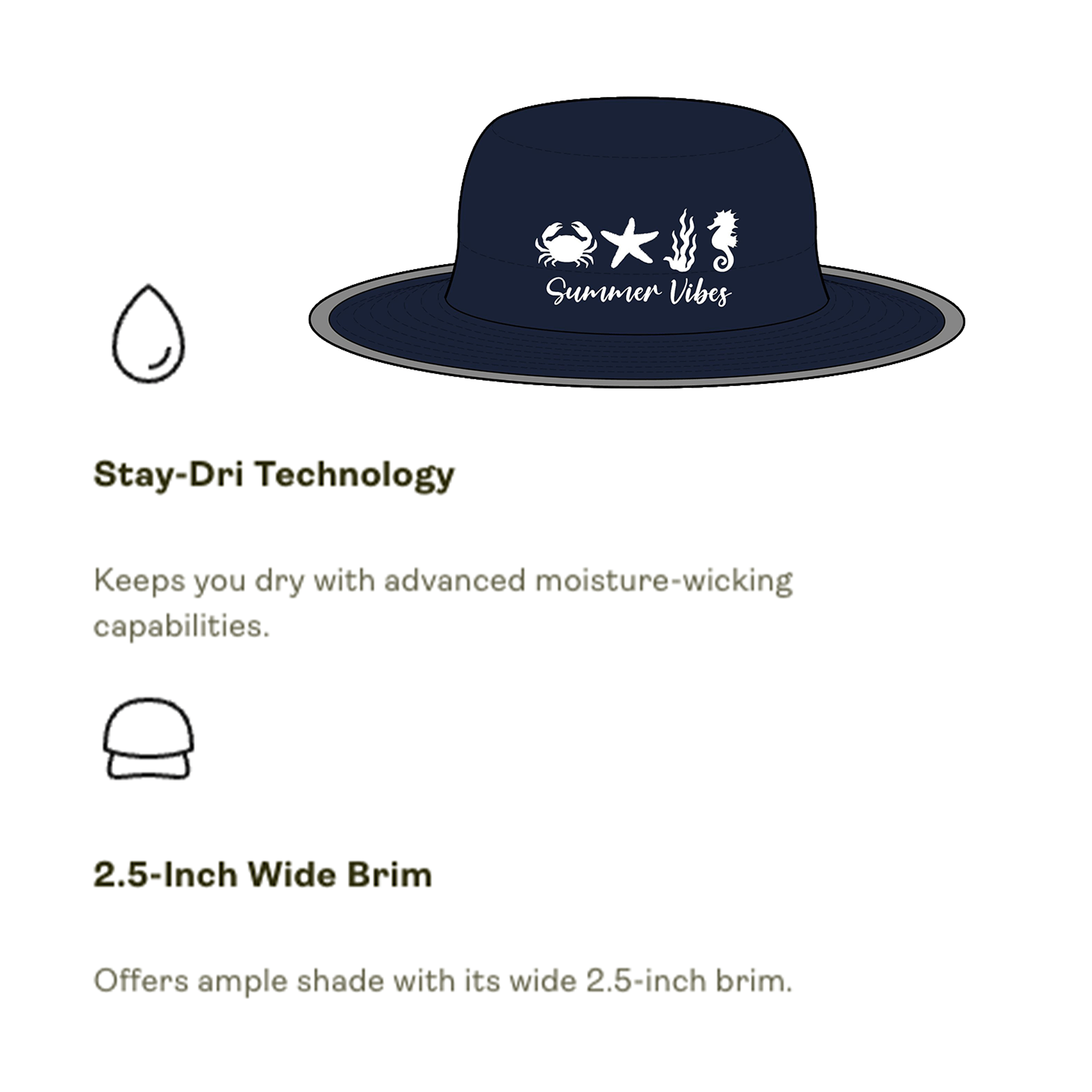 Summer Vibes Wide Brim Moisture-Wicking Sun Hat