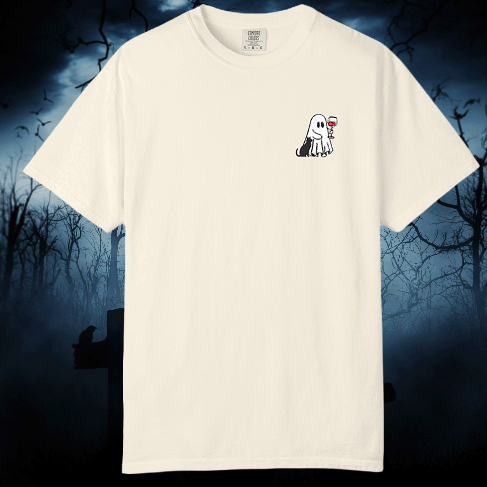 Embroidered Ghost with Wine Tee