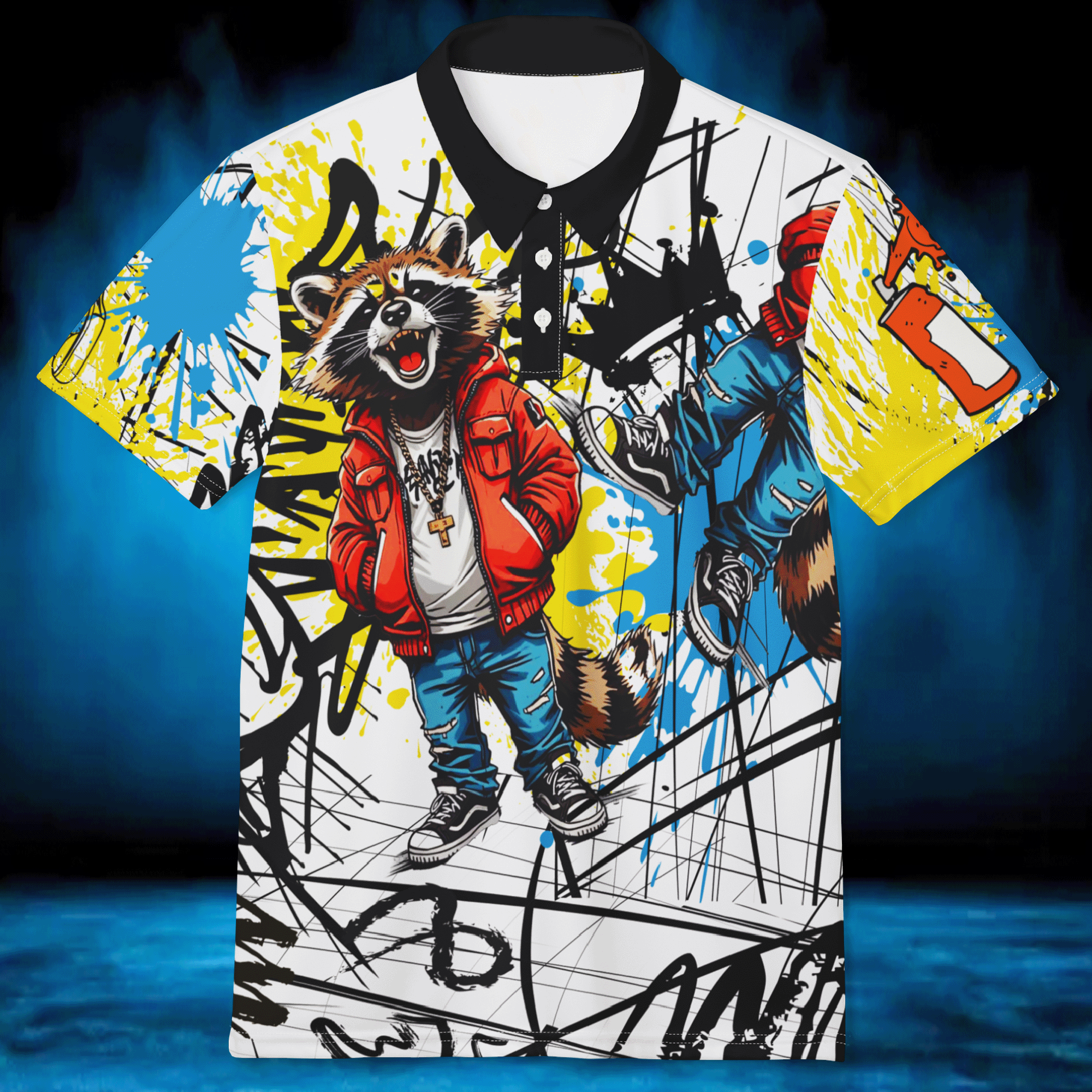 Graffiti Streetwear Raccoon Polo Shirt