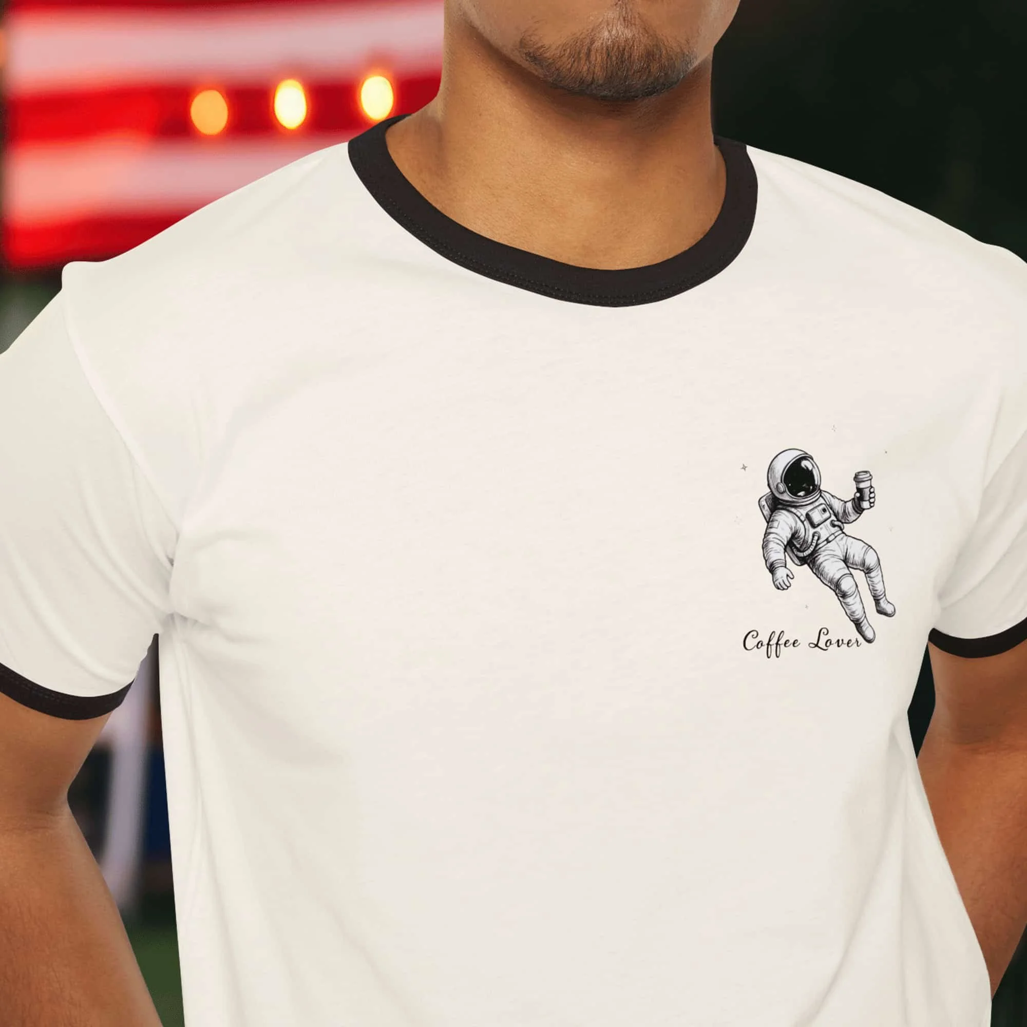 Coffee Lover Astronaut Ringer Tee