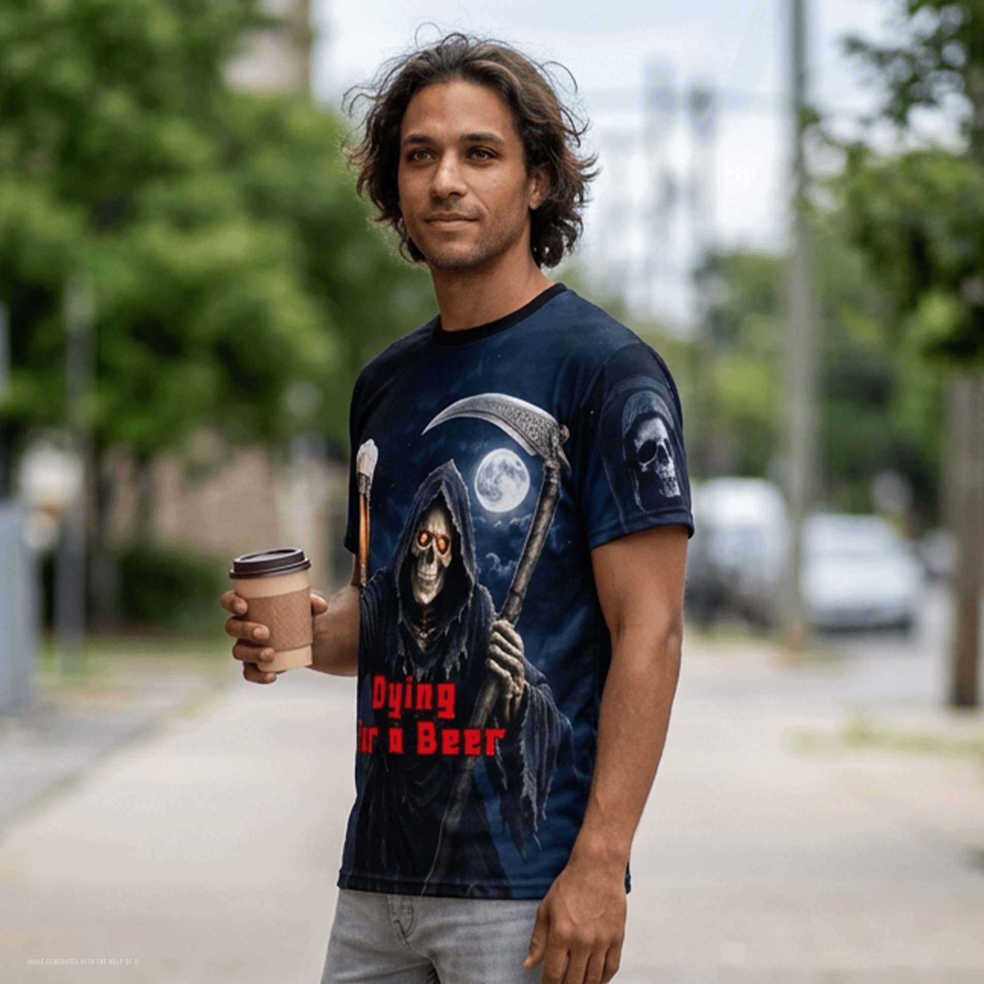 Grim Reaper Beer Graphic All-Over Print Tee