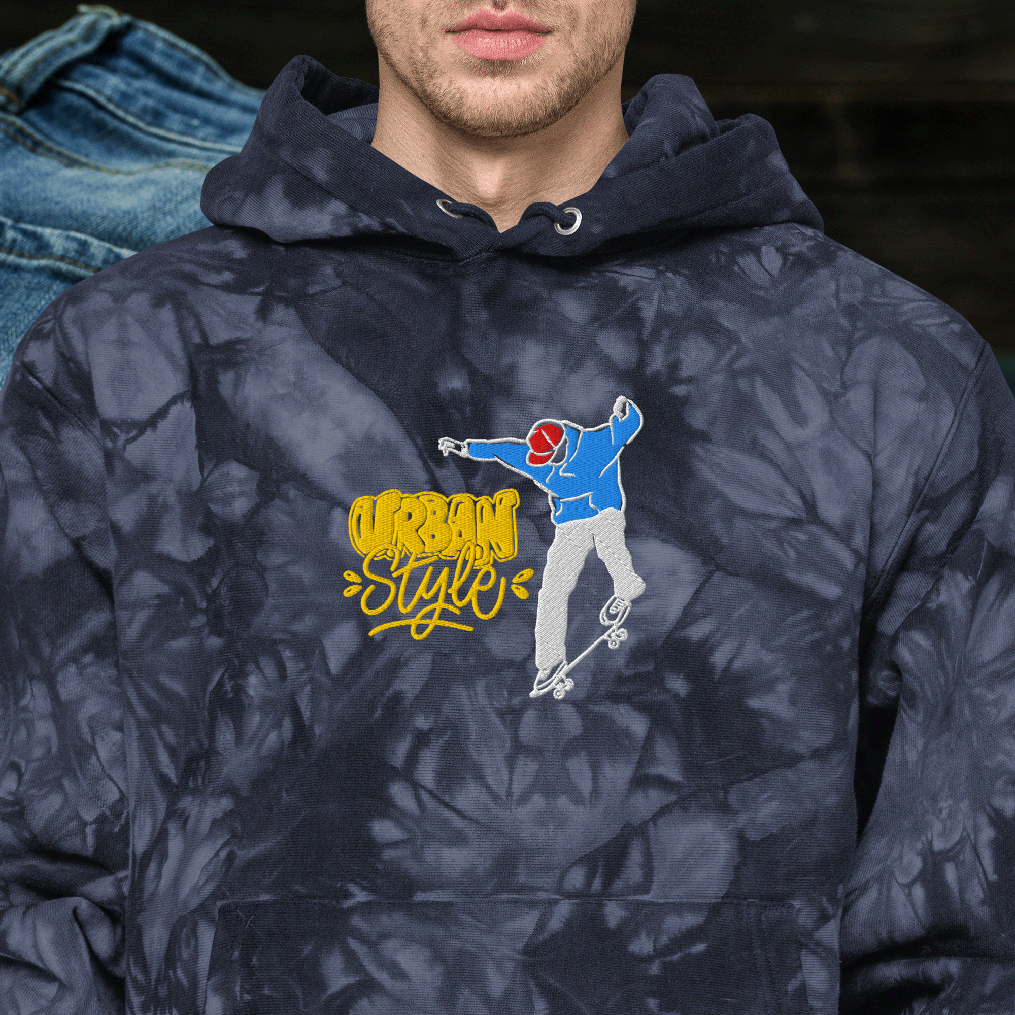 Embroidered Skateboarding Tie-dye Champion Hoodie