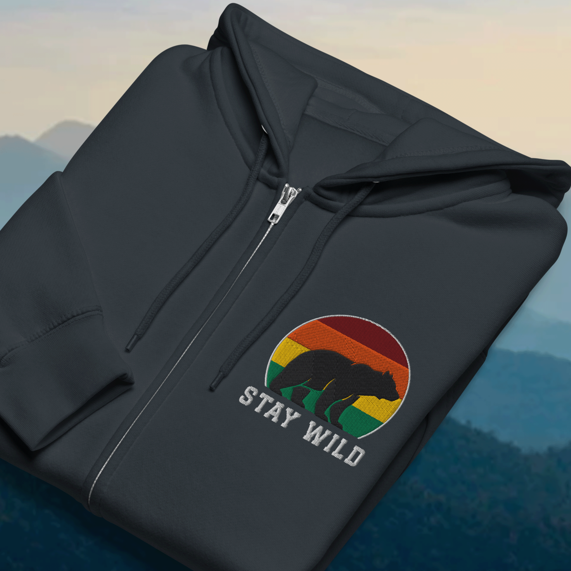 Embroidered Stay Wild Bear Full Zip Hoodie